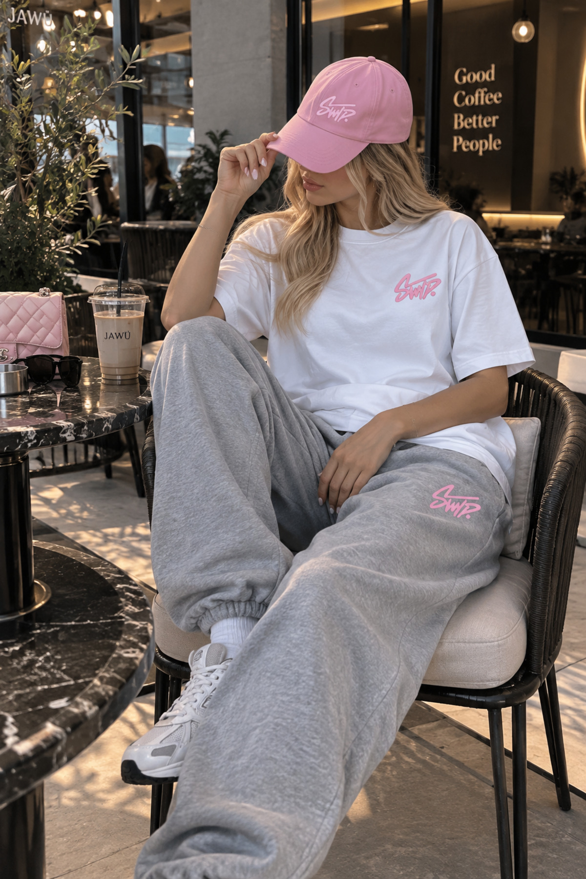 JAWÜ FASHION Swp štampana pamučna oversize premium majica i trenerka SET