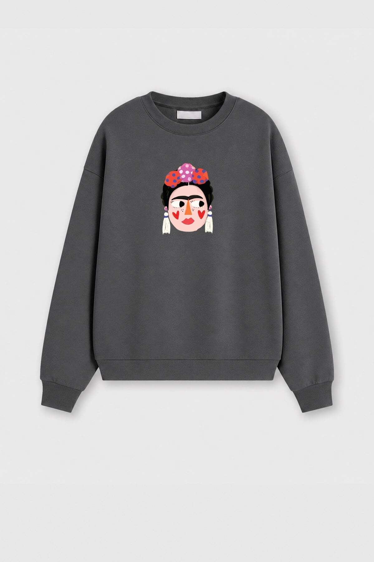 Monila Kadın Premium Kumaş 3 İplik Şardonlu Frida Baskılı Sweatshirt görsel 2