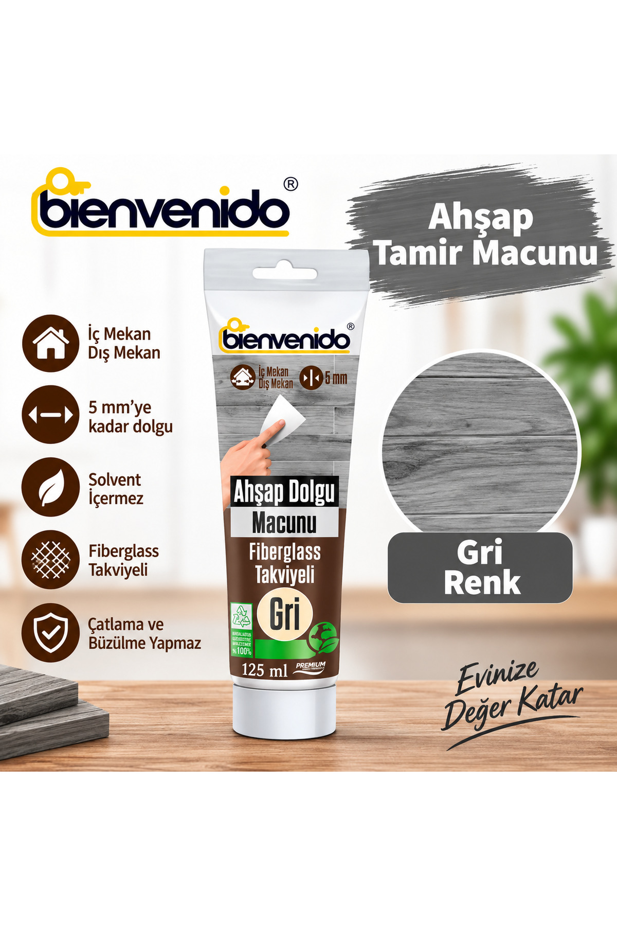Ahşap Parke Tamir Macunu GRİ Mobilya Masa Dolgu Çatlak Çizik Giderici 125 ML