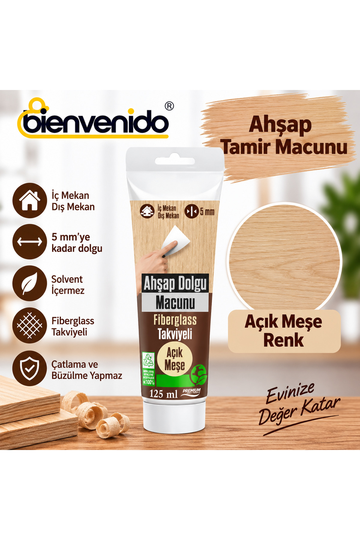 Ahşap Parke Tamir Macunu AÇIK MEŞE Mobilya Masa Dolgu Çatlak Çizik Giderici 125 ML