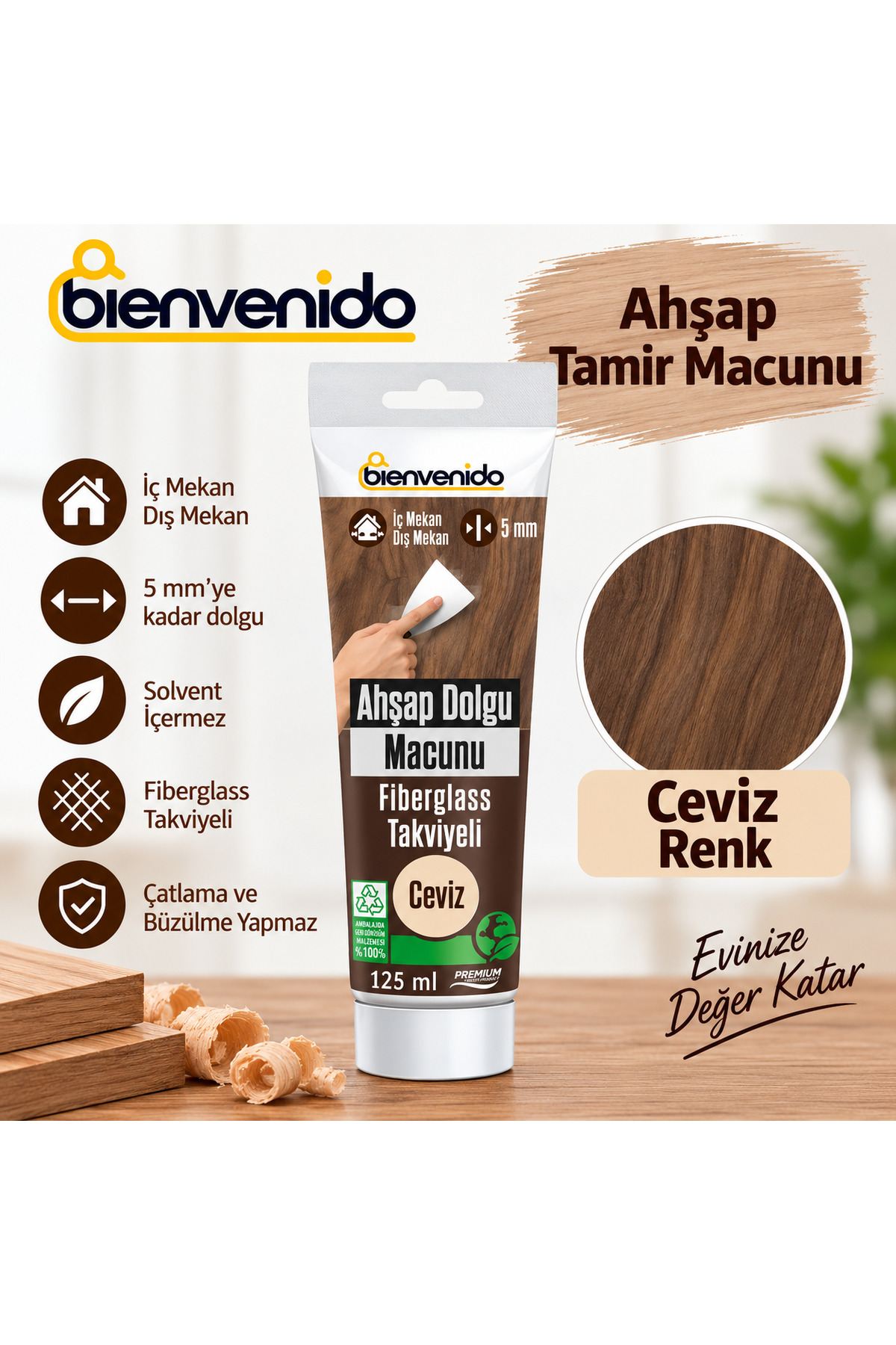 Ahşap Parke Tamir Macunu CEVİZ Mobilya Masa Dolgu Çatlak Çizik Giderici 125 ML