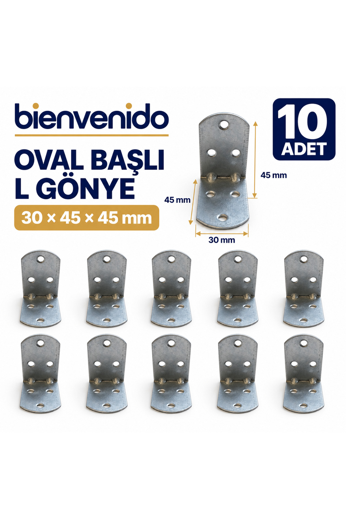 L Demir Gönye Set Oval Başlı 30x45x45 mm Köşe Birleştirme Metal Montaj Sabitleme Aparatı 10'lu