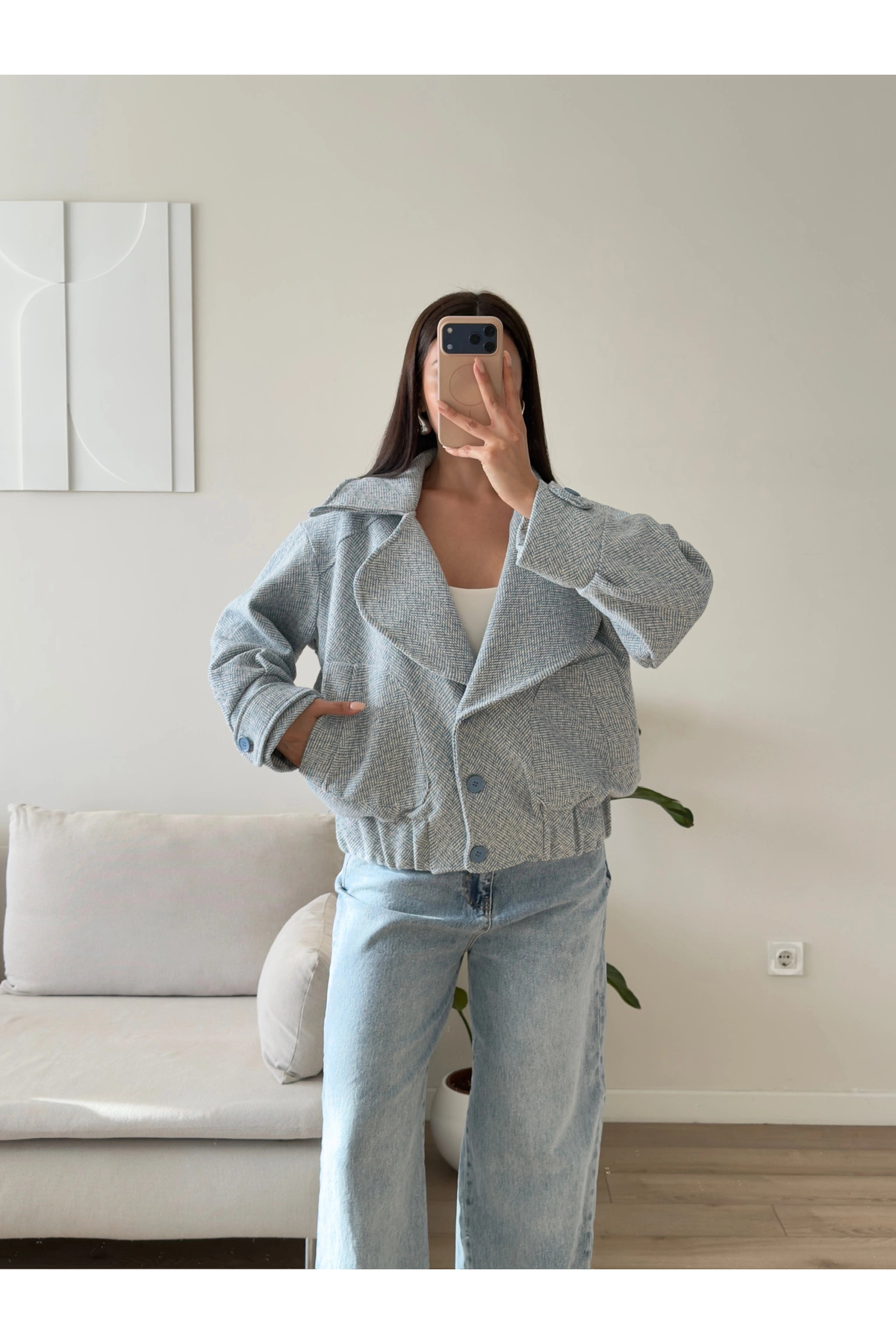 Zoom Butik Balıksırtı Premium Bomber Ceket - MAVİ görsel 4
