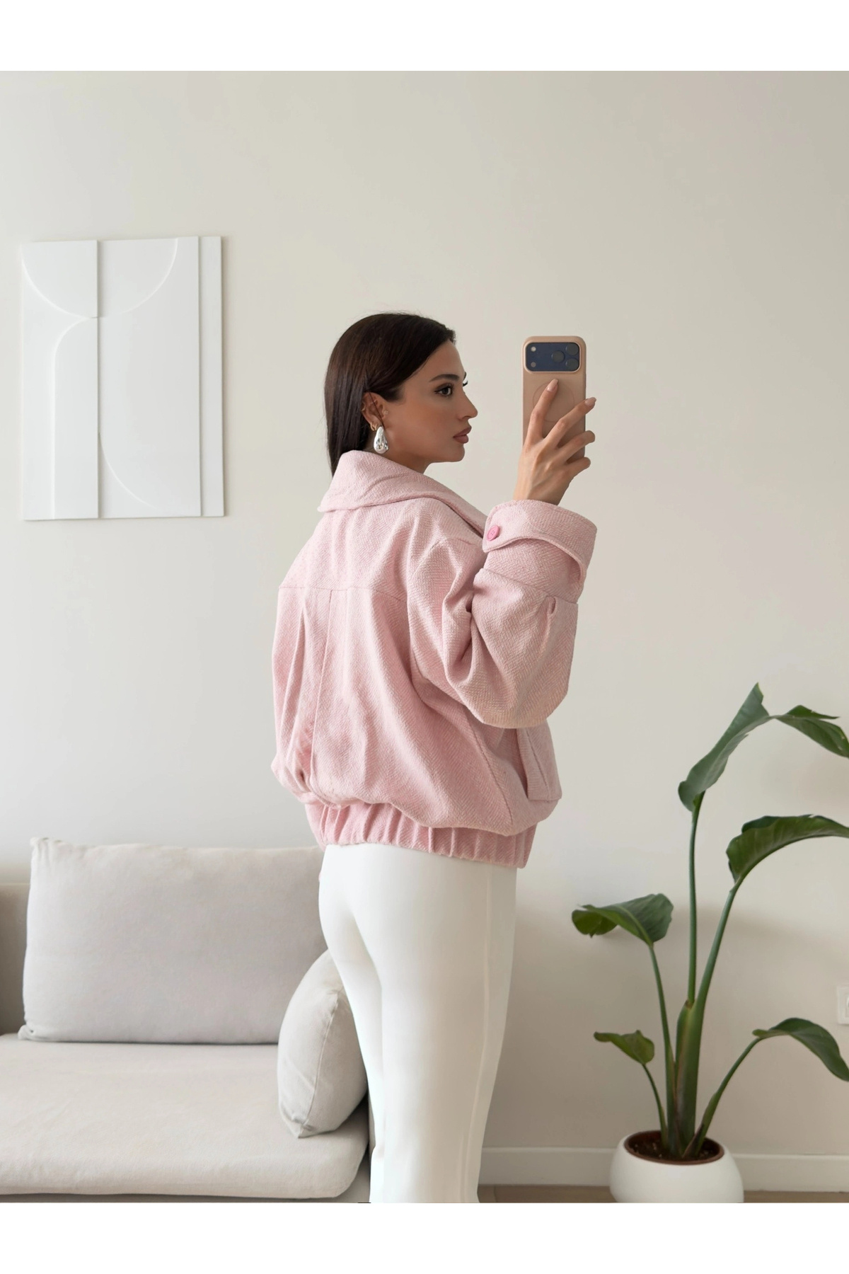 Zoom Butik Balıksırtı Premium Bomber Ceket - PEMBE görsel 2