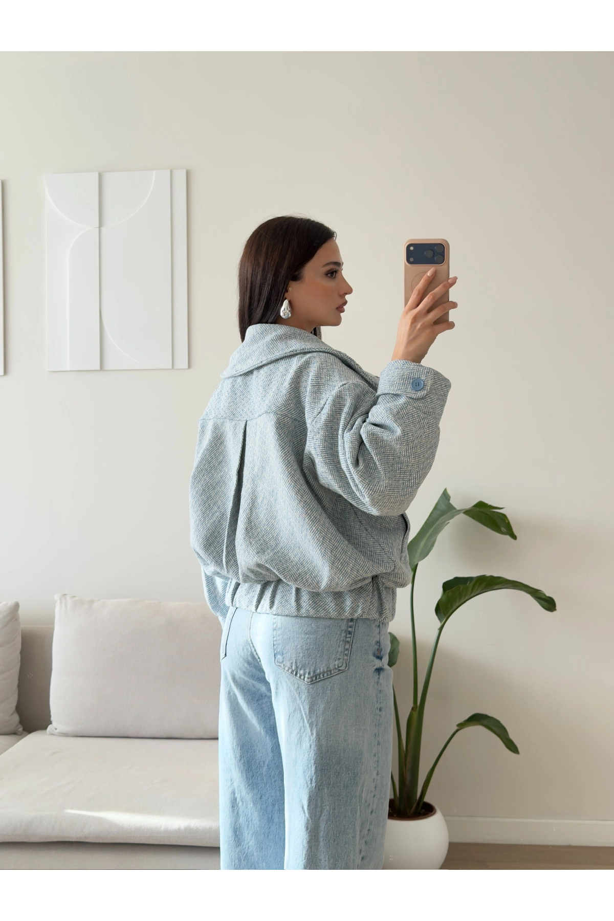 Zoom Butik Balıksırtı Premium Bomber Ceket - MAVİ görsel 2