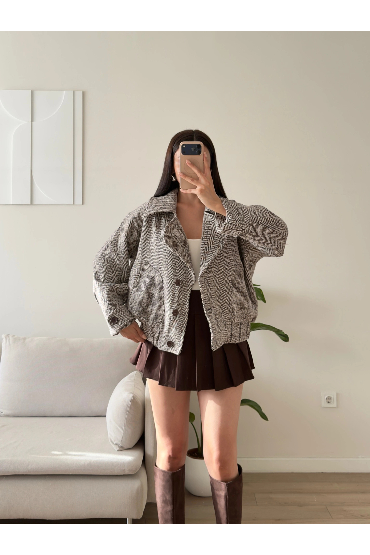 Zoom Butik Balıksırtı Premium Bomber Ceket - FÜME görsel 2