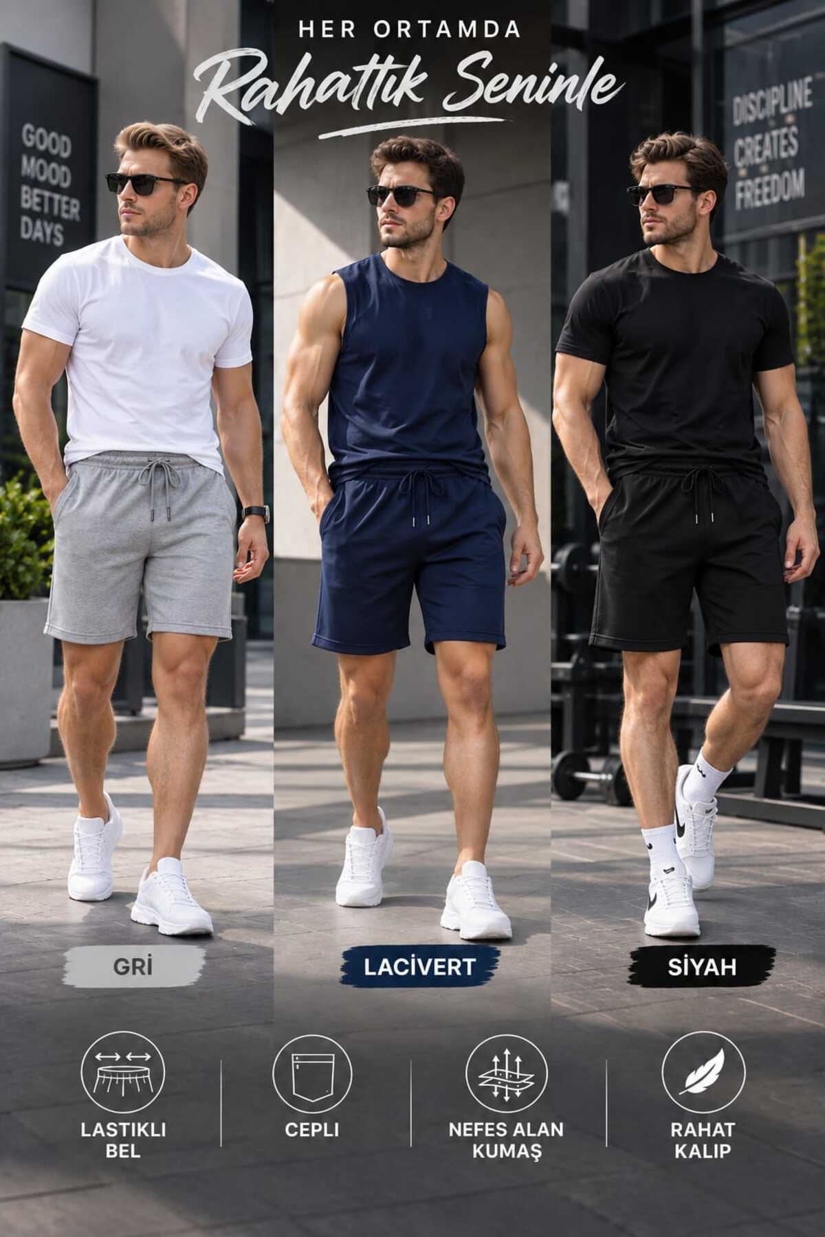 Sapeur 3 lü set erkek rahat spor şort