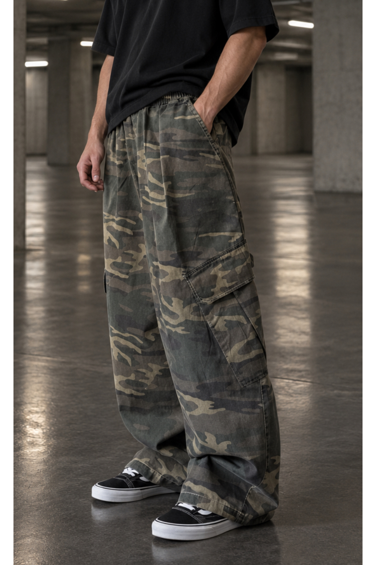 DEEFWEAR Extra Bol Kalıp Unisex Crush Kamuflaj Kargo Pantolon/ Extra Salaş — خاکی Deefcamoerkek