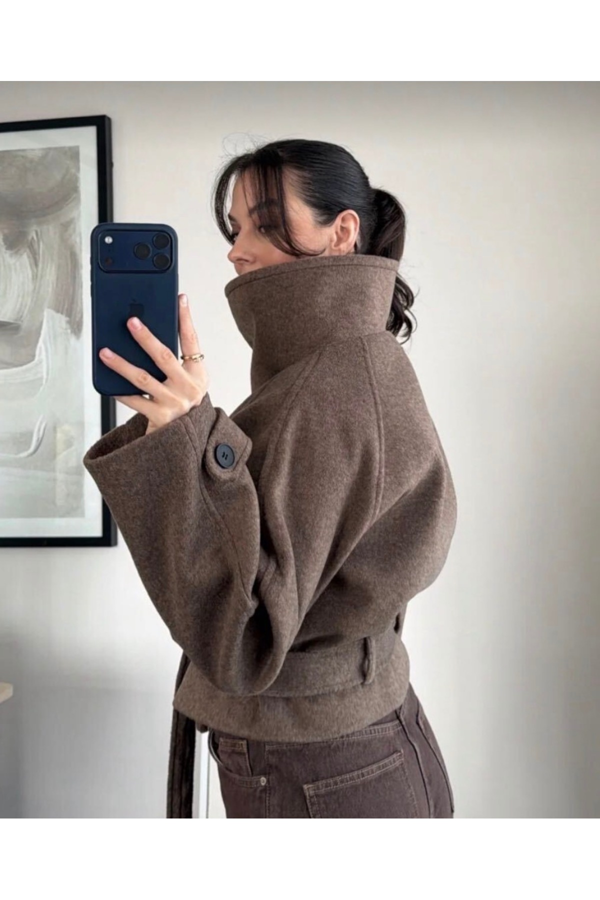 Hotfashion Kaşe dik yaka kaban görsel 2