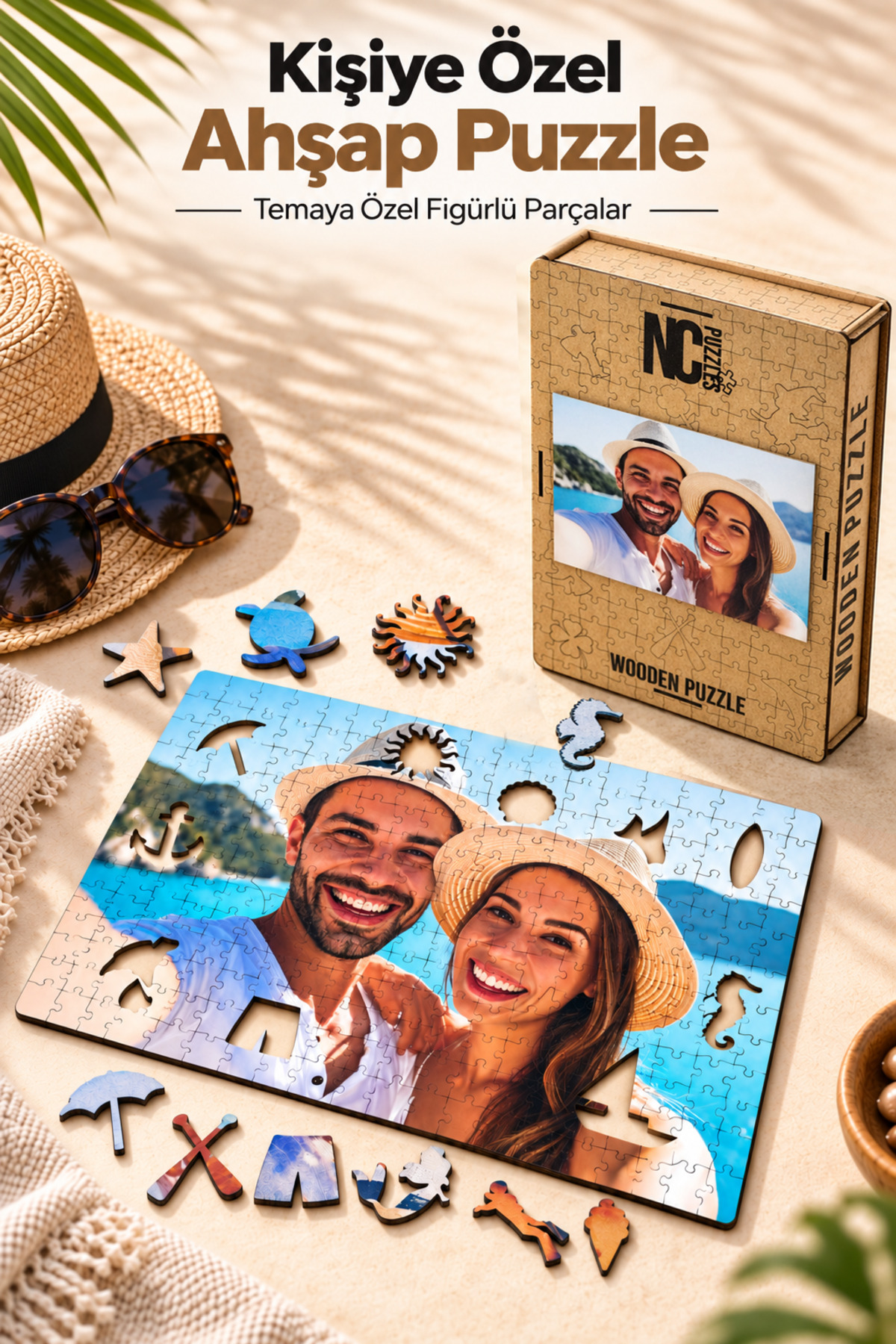 NCPUZZLES Kişiye Özel Fotoğraflı Ahşap Puzzle – 5 Farklı Tema, Özel Figürlü Parçalar, Ahşap Hediye Kutulu - MEDIUM- 26 X 18 CM - 140 PARÇA