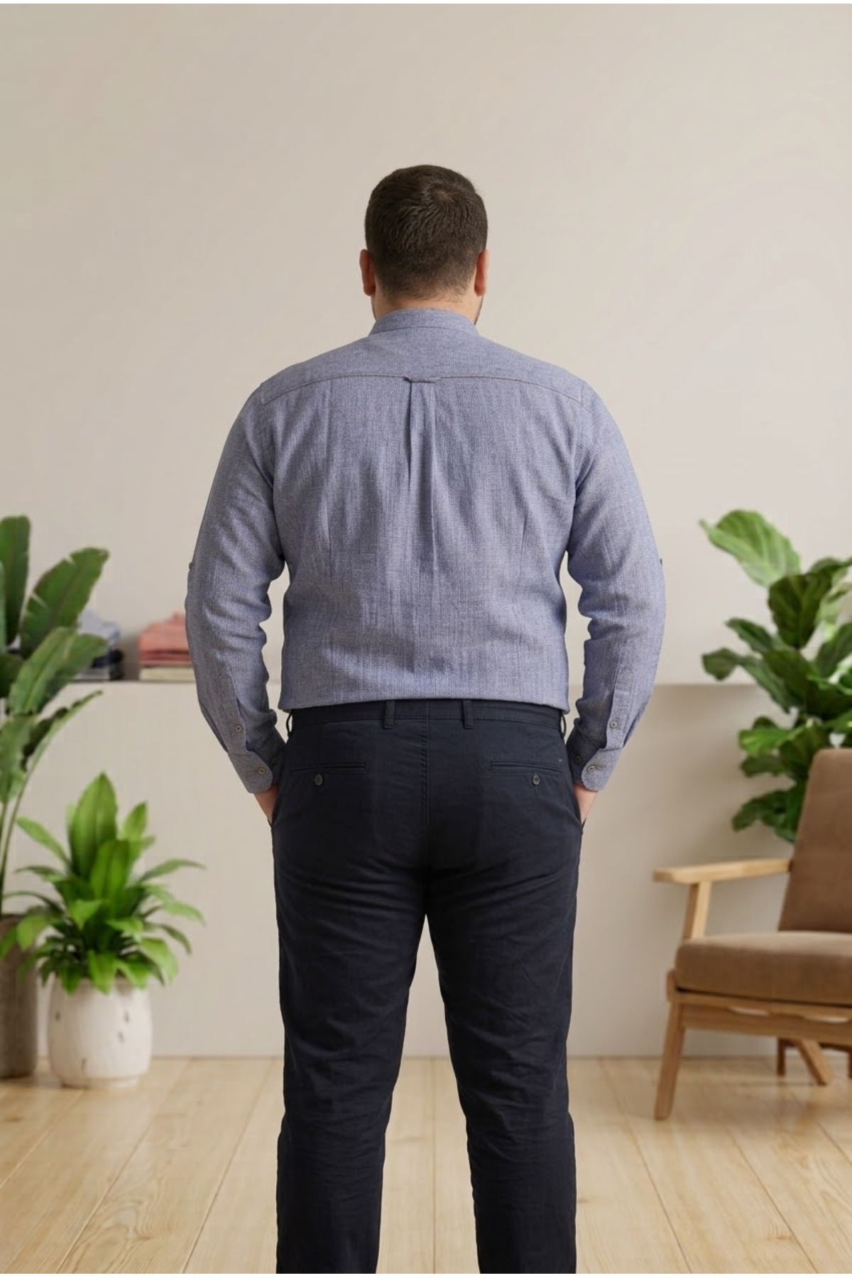 Chordi Erkek Büyük Beden Battal Slim Fit Uzun Kollu %100 Pamuk Hakim Yaka Gömlek görsel 4