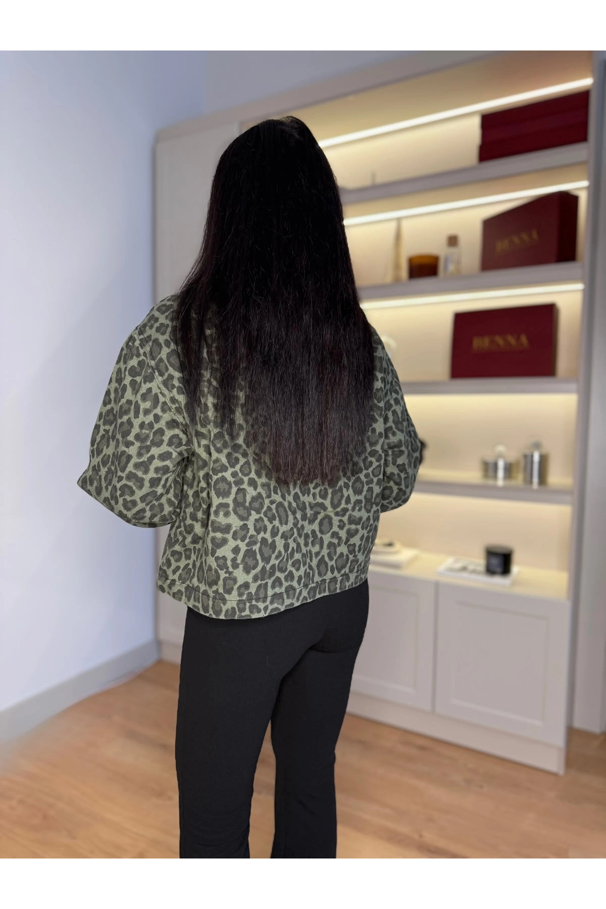 Benna Denim leopar kadife yaka ceket görsel 2