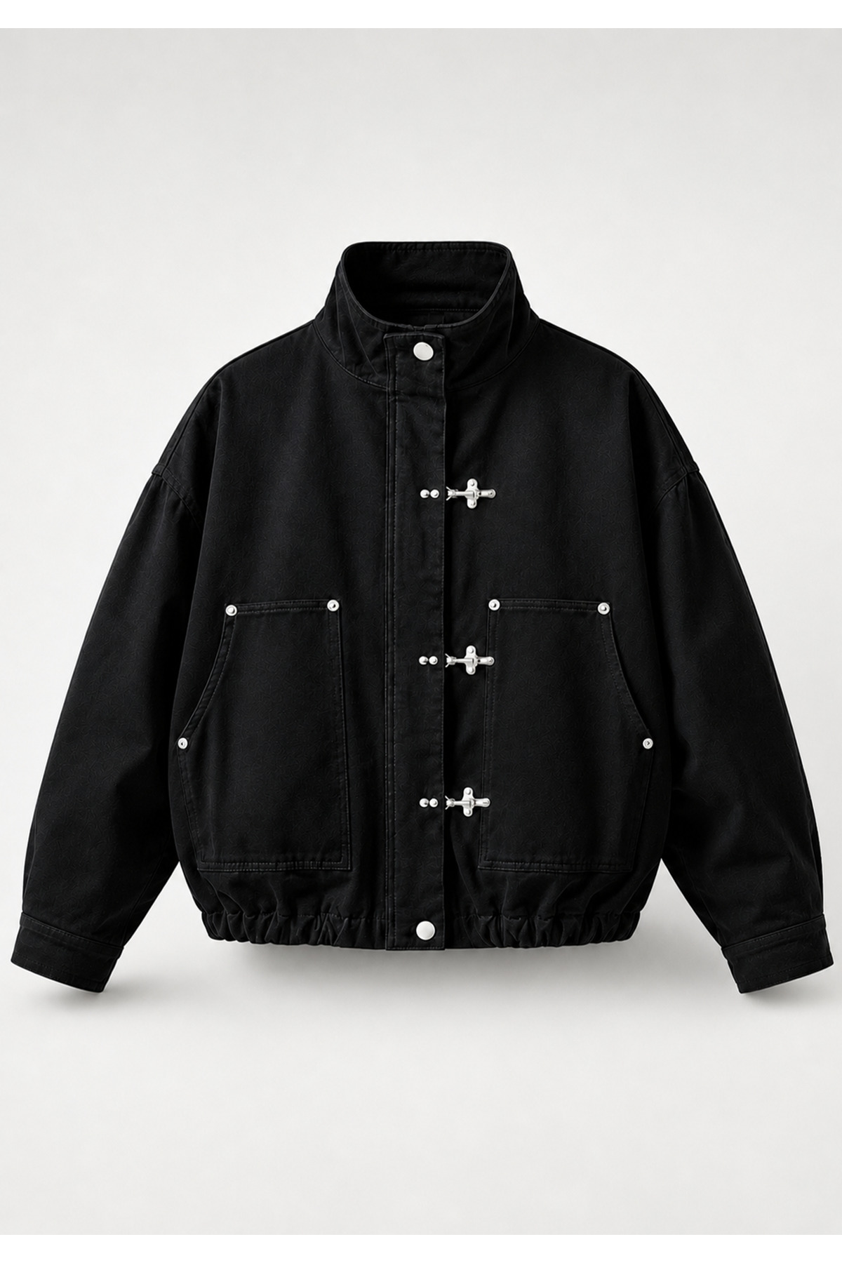 MANMARK Japon Düğmesi Detaylı Dik Yaka Gabardin Kumaş Oversize Kanvas Kadın Bomber Ceket görsel 3