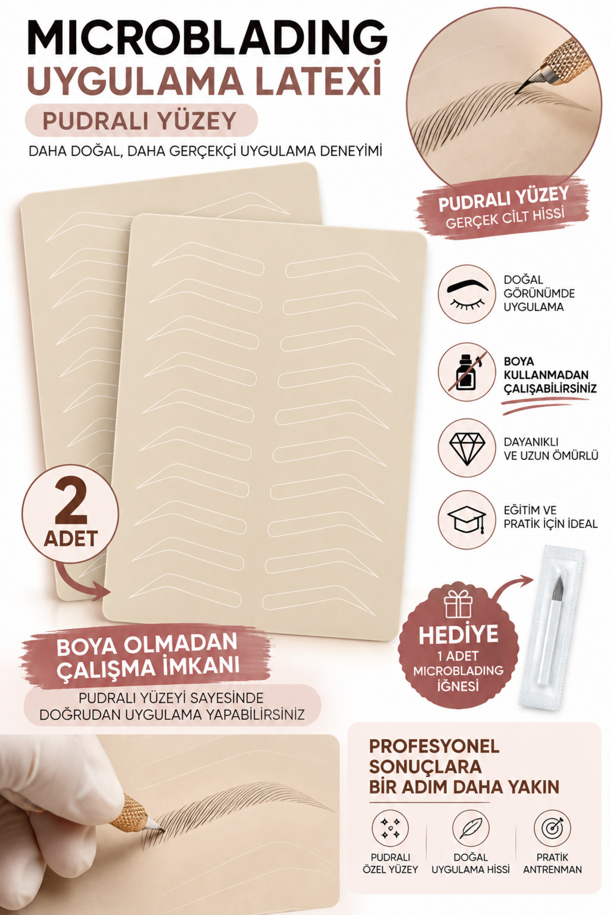 2 Adet Pudralı Microblading Kaş Uygulama Eğitim Lateksi + 1 Adet Microblading İğnesi Hediye — pudralıltx01 — تصویر 3 از 4