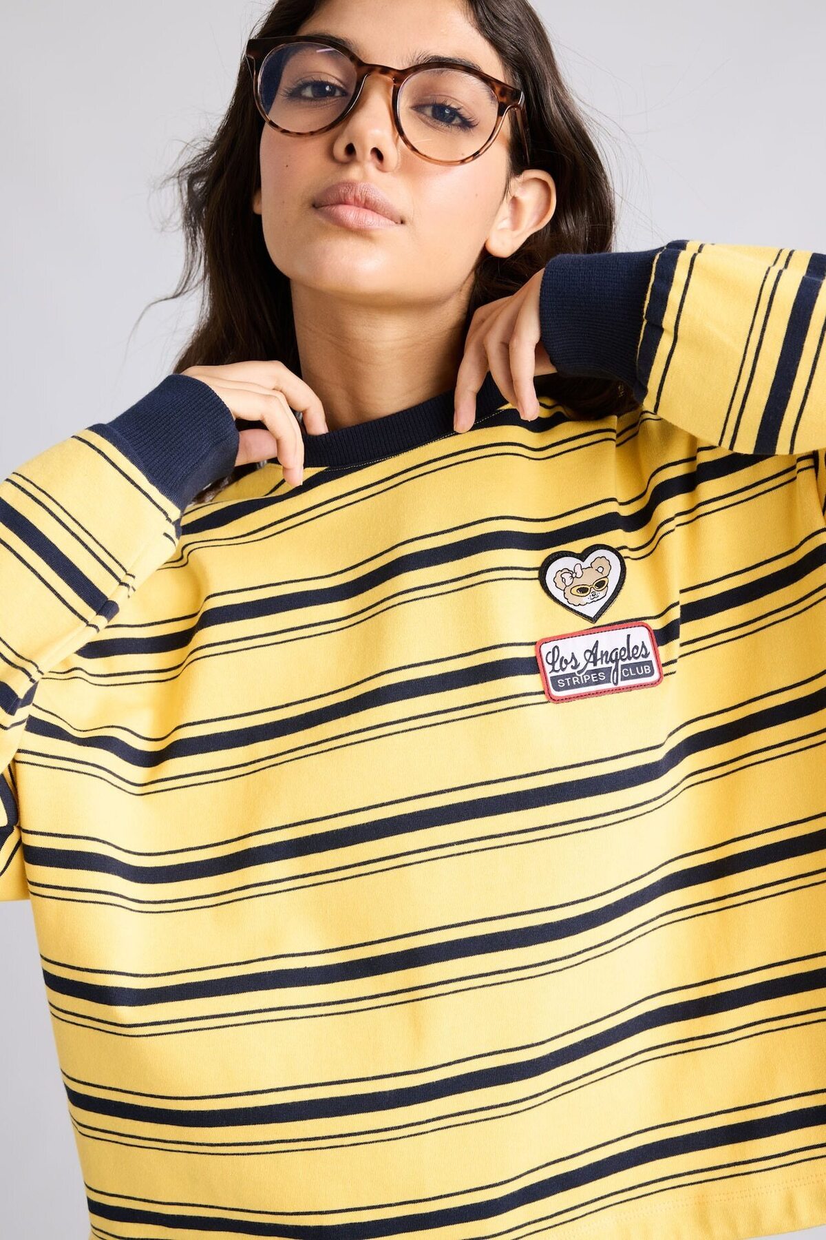 DeFacto Loose Fıt Bisiklet Yaka Baskılı Çizgili Sweatshirt I2418AX26AU görsel 4