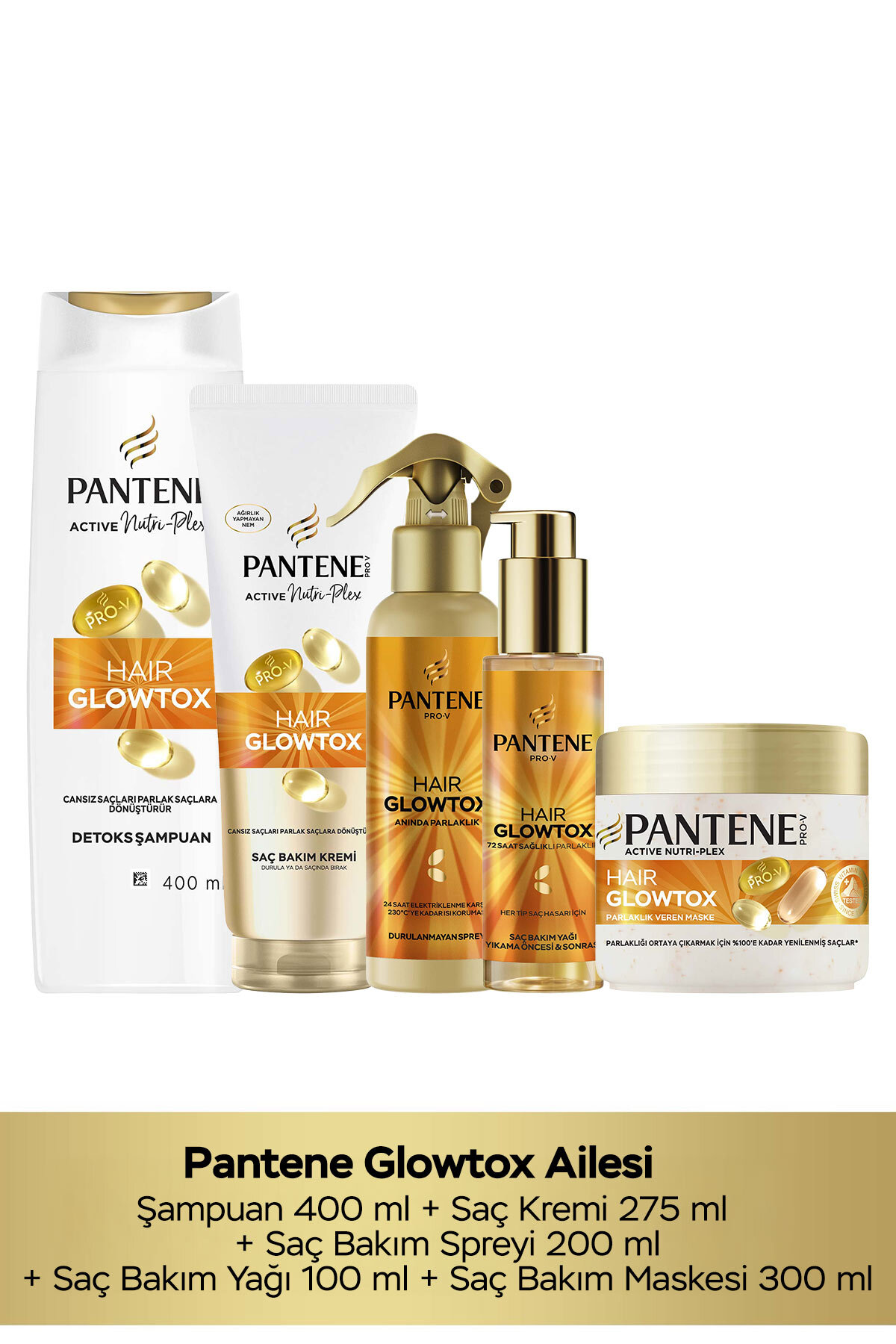 Pantene HAIR GLOWTOX RUTİNİ Parlaklık Saç Bakım Seti: Şampuan, Saç Bakım Kremi, Maske, Saç Spreyi, Saç Yağı — 8681003006668