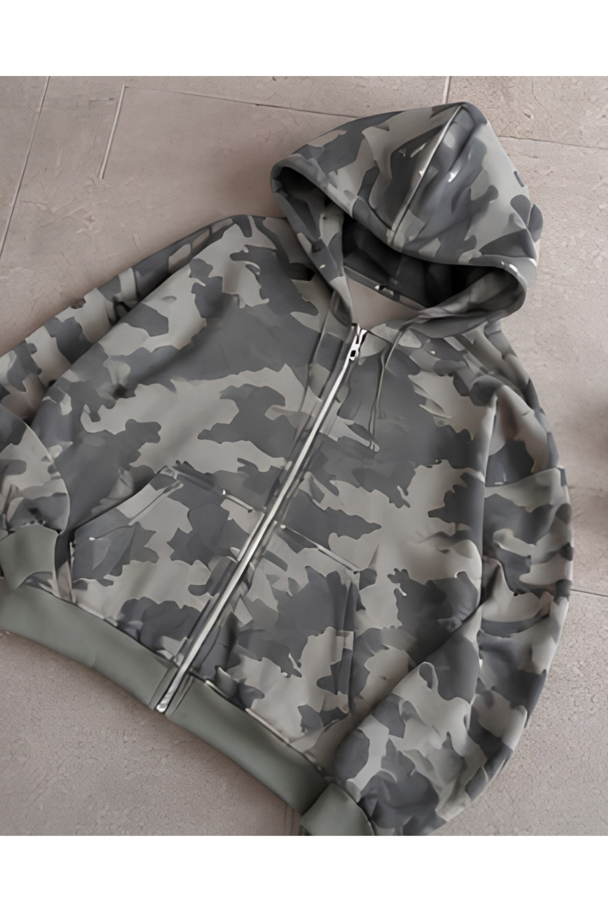 Kamuflaj Urban Camo 3 İplik Şardonlu Kapüşonlu Hırka — خاکی SsKAMU — تصویر 3 از 3