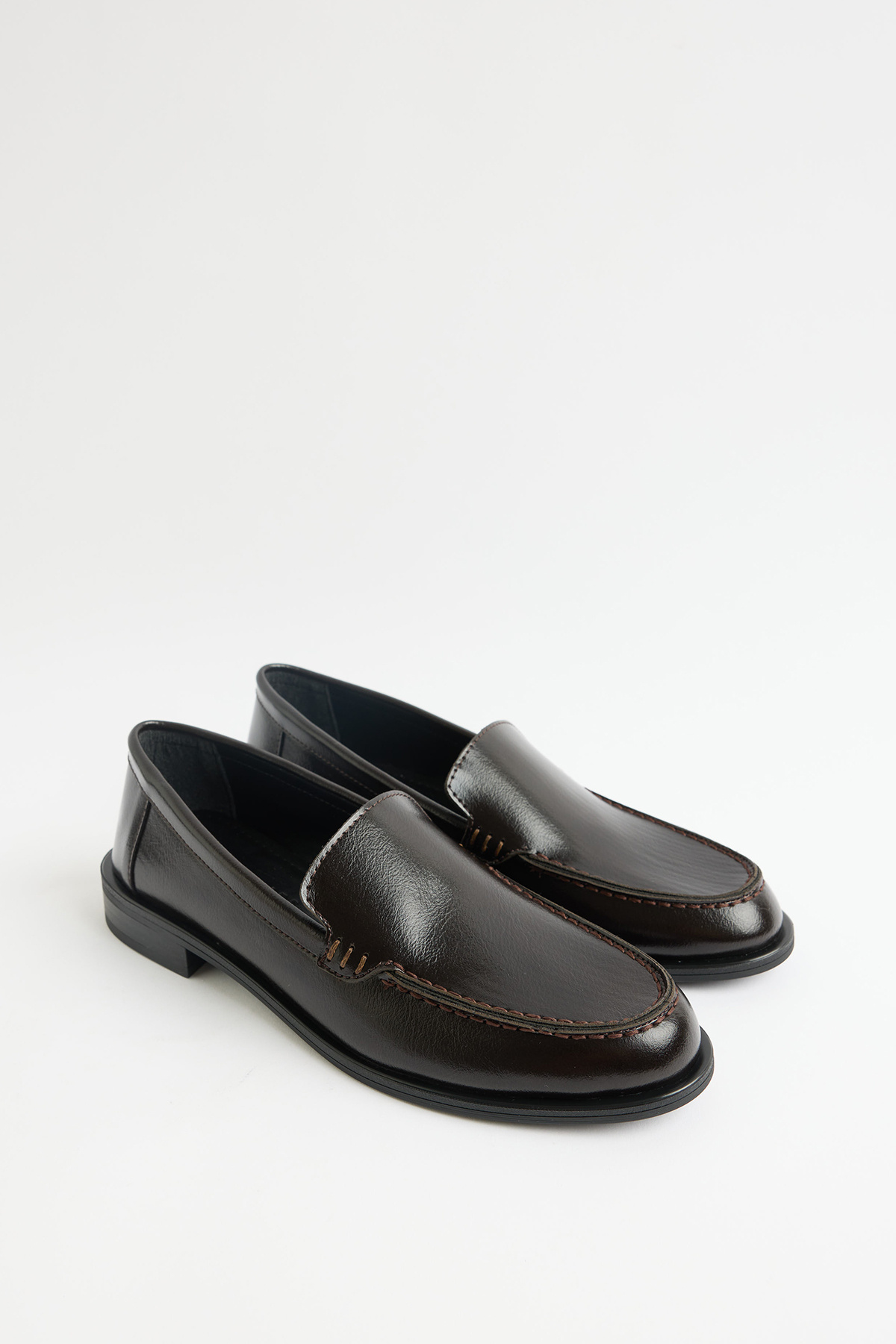 LUTVELIZADE Loafer 2602 - Klasik Deri Görünümlü Acı Kahve Kadın Loafer görsel 5