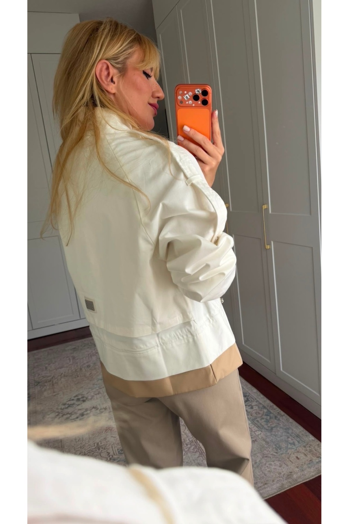 ESSA Belden Bağlamalı , Premium Beyaz & Bej , Gabardin Ceket görsel 4