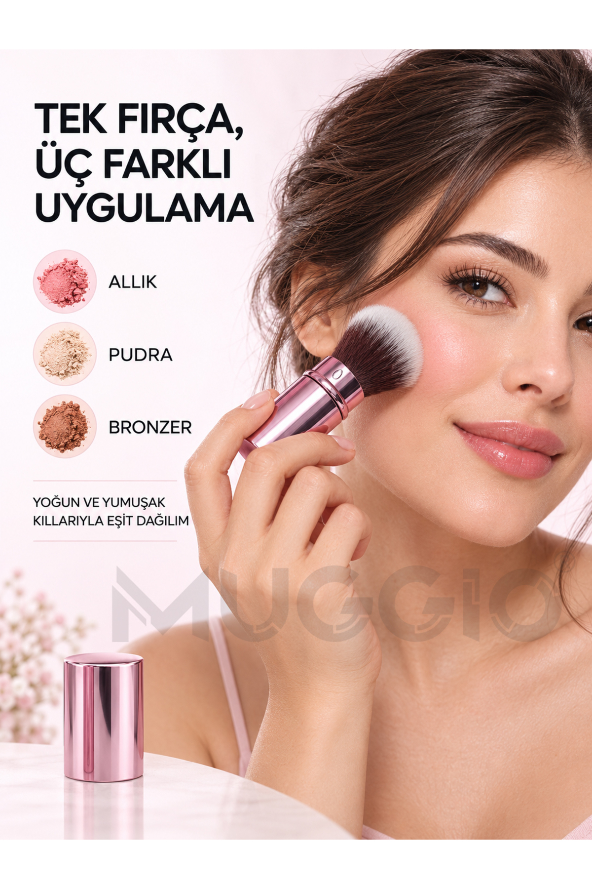 برس آرایش کوتاه ممتاز با درب - برس رژگونه، پودر و برنزر - برس کوتاه با درب — تصویر 3 از 3