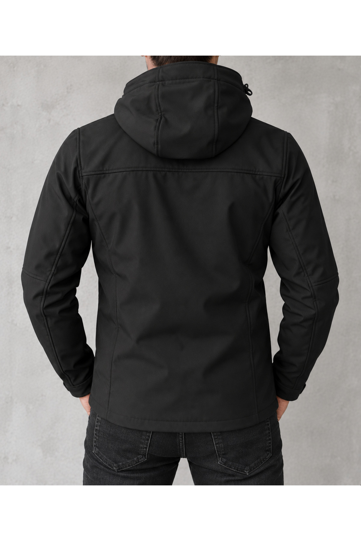 Erkek Softshell Kaban – Su İtici Rüzgar Koruyucu Kapüşonlu Outdoor İş Montu — مشکی SAR-21 — تصویر 2 از 2