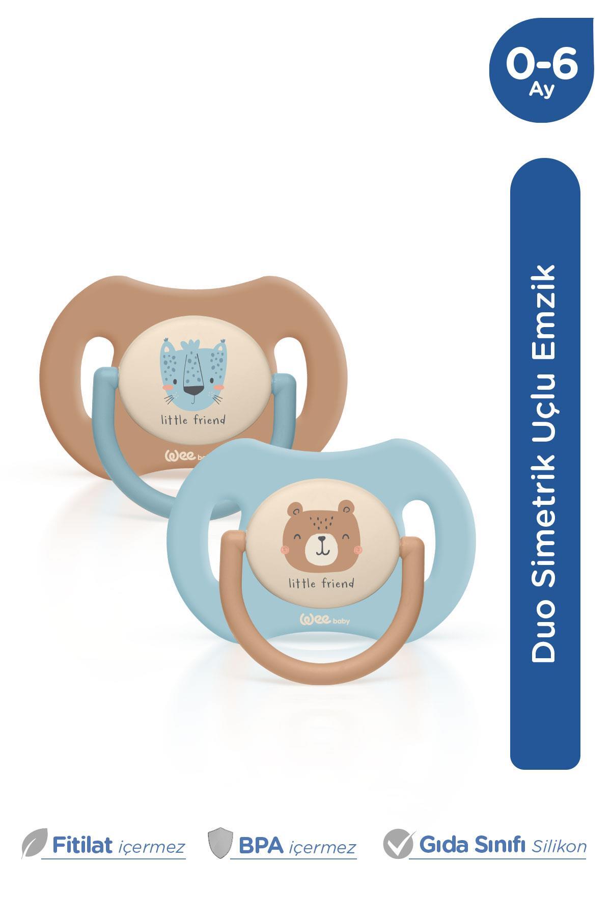 Wee Baby Duo Simetrik Uçlu Emzik 0-6 Ay No:1 (Mavi - Kahve)