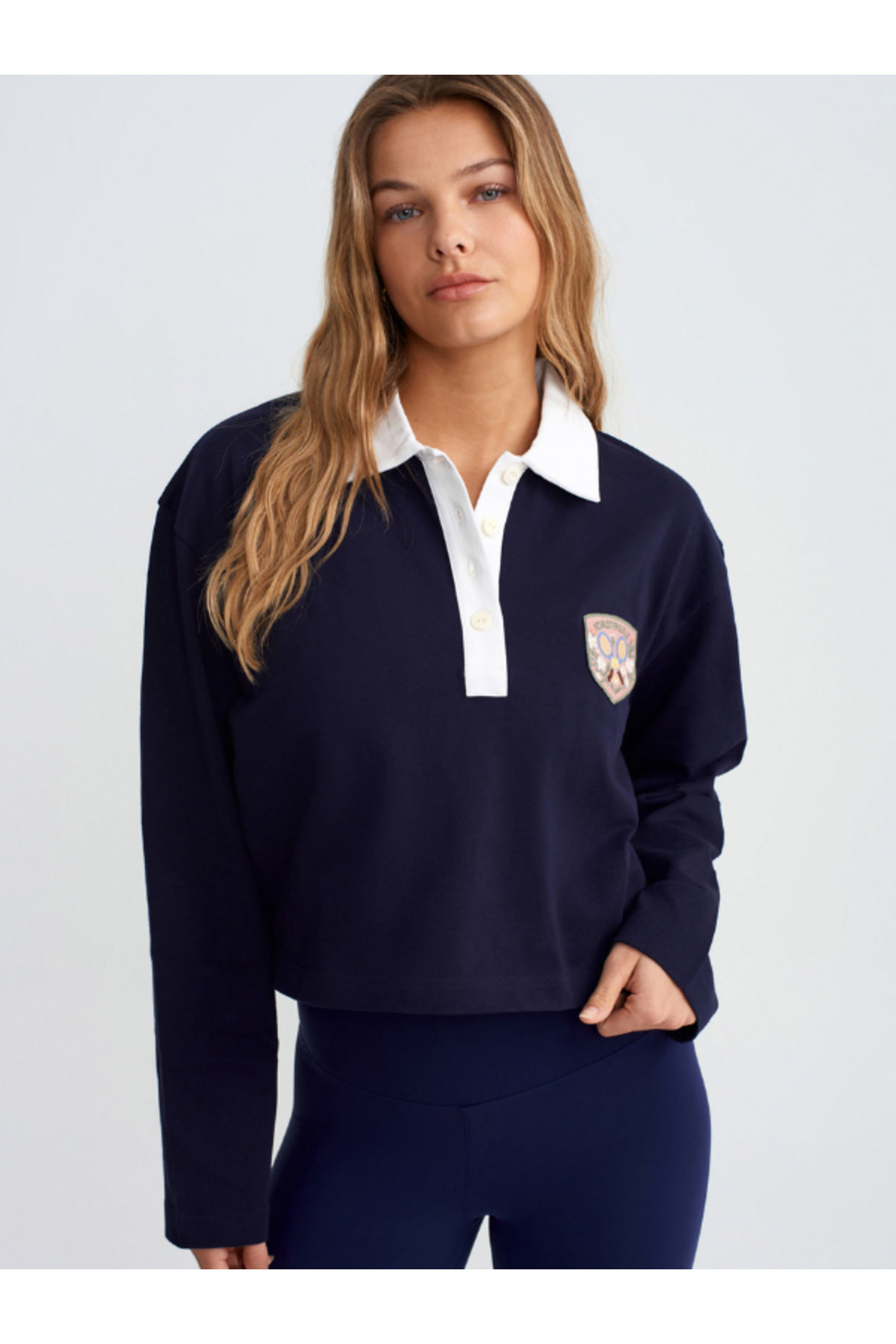 y.orstruly KADIN OVERSIZE POLO YAKA CROP SWEATSHIRT görsel 3
