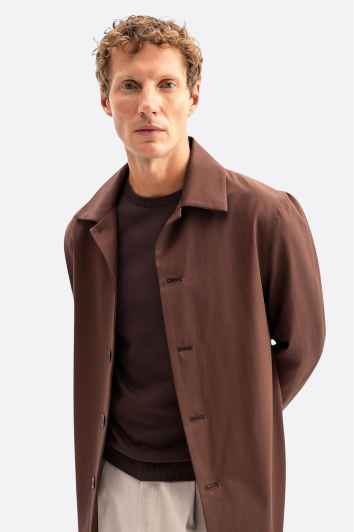 GIESTO basic™ KLASİK REGULAR FIT KAHVERENGİ TRENÇKOT görsel 3
