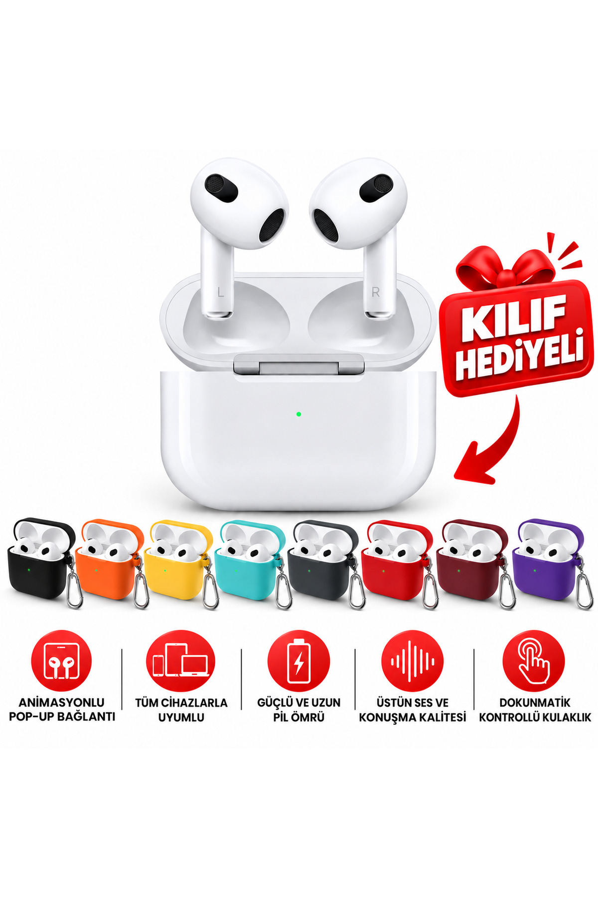FABRON 3. Nesil Pro Ios Android Uyumlu Kablosuz Bluetooth Kulaklık Karışık Renk Kılıf Hediyeli