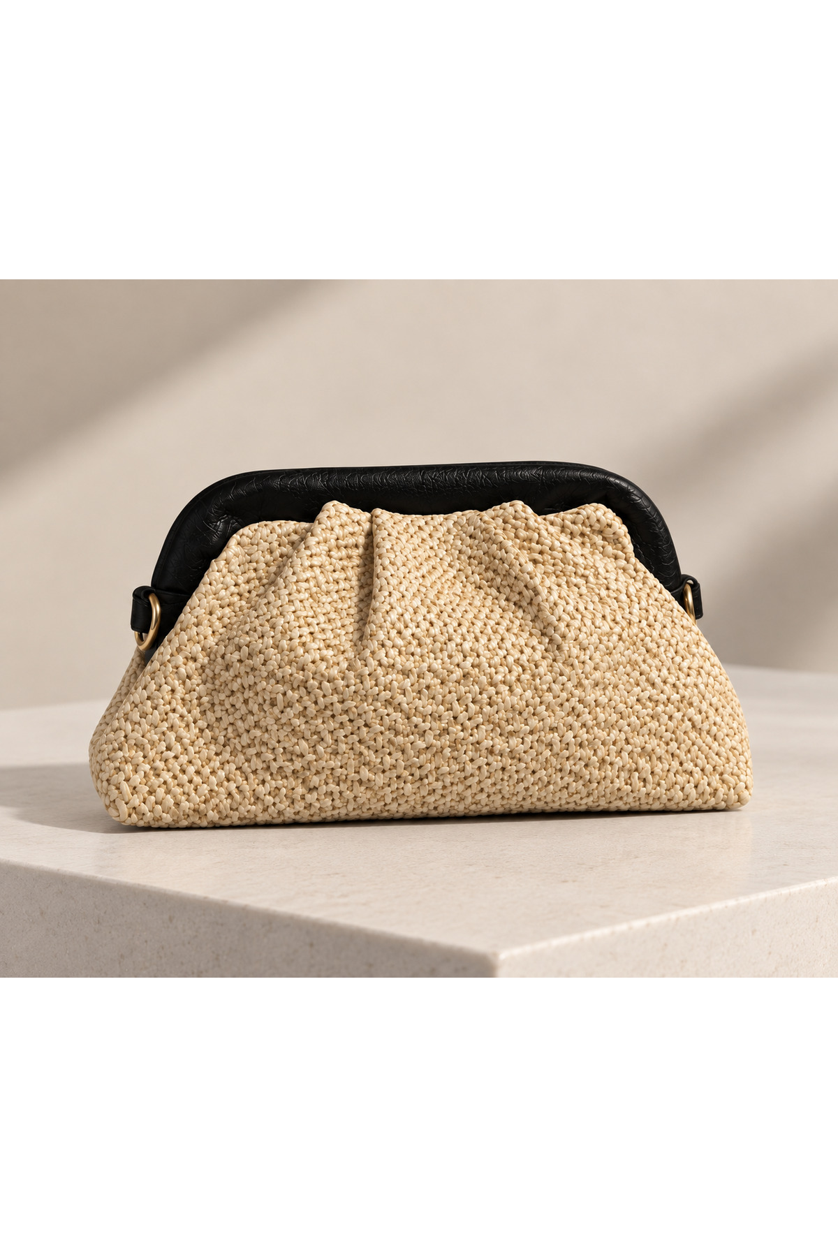 WİAWORK Kadın Hasır Burslu Deri Detaylı Clutch Çanta