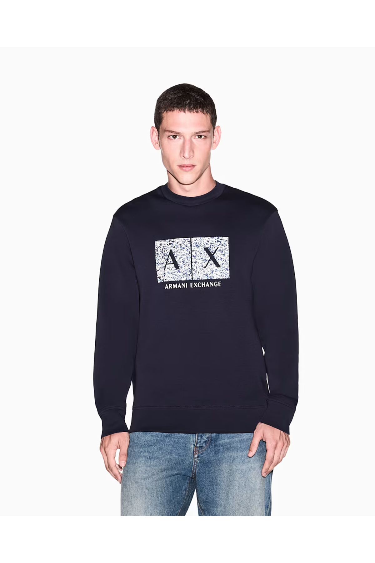 سویشرت مردانه آستین بلند نخی طرح لوگو سرمه‌ای سایز معمولی آرمانی اکسچنج سویشرت Armani Exchange
