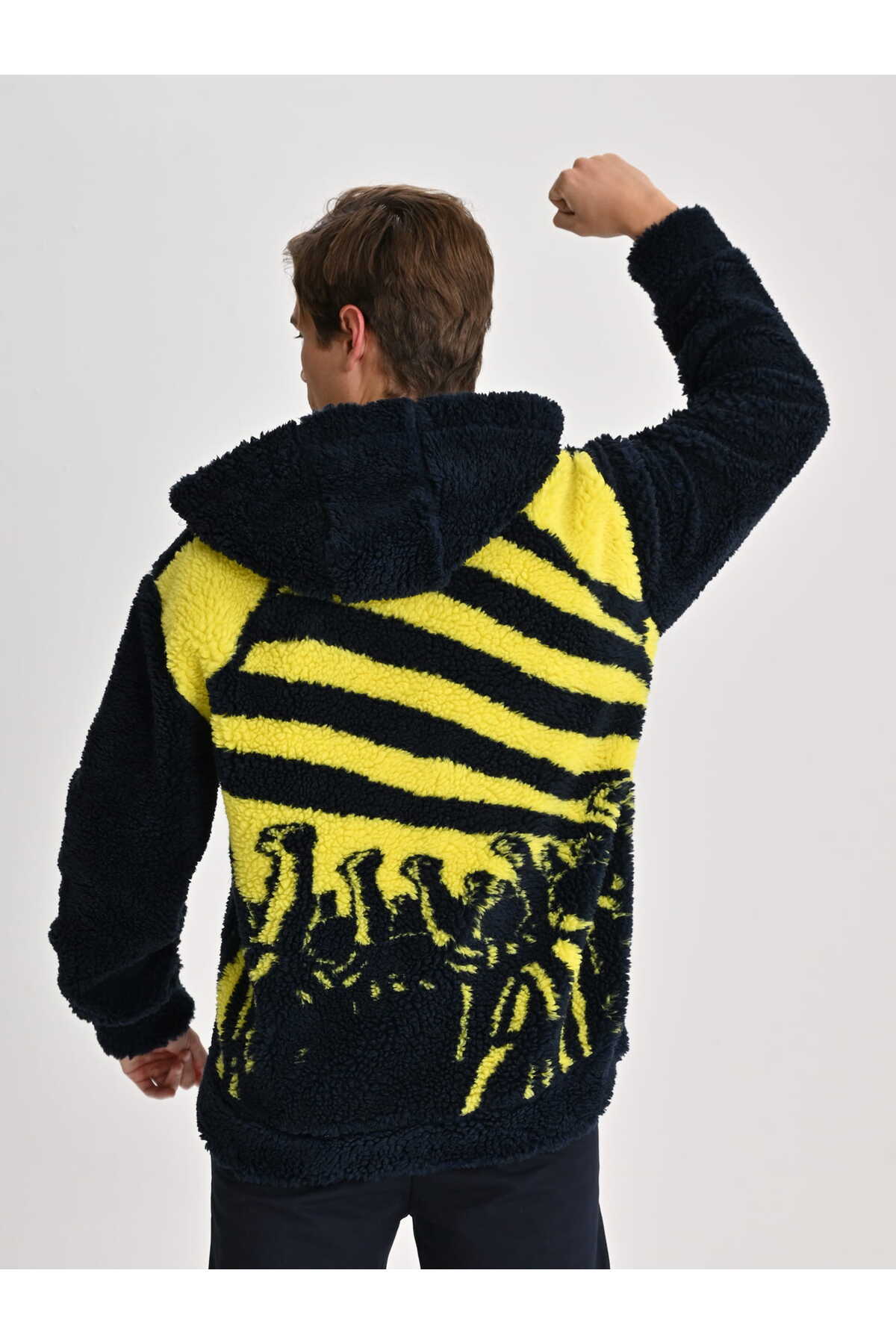 Fenerbahçe Lacivert Tribün Bayrak Detaylı Erkek Peluş Sweatshirt