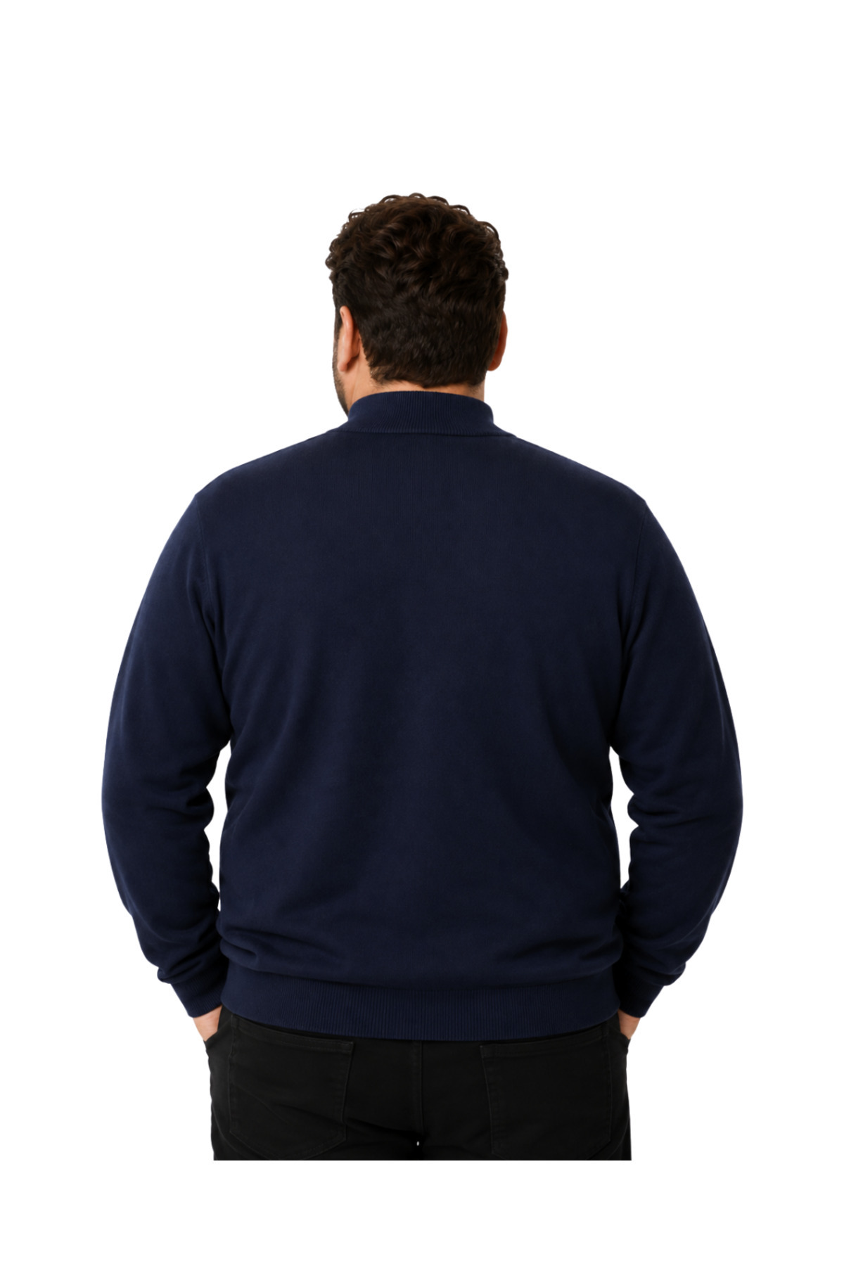BattalModa Erkek Büyük Beden Lacivert Fermuarlı Dik Yaka Pamuklu Kazak 3XL-4XL-5XL-6XL görsel 3