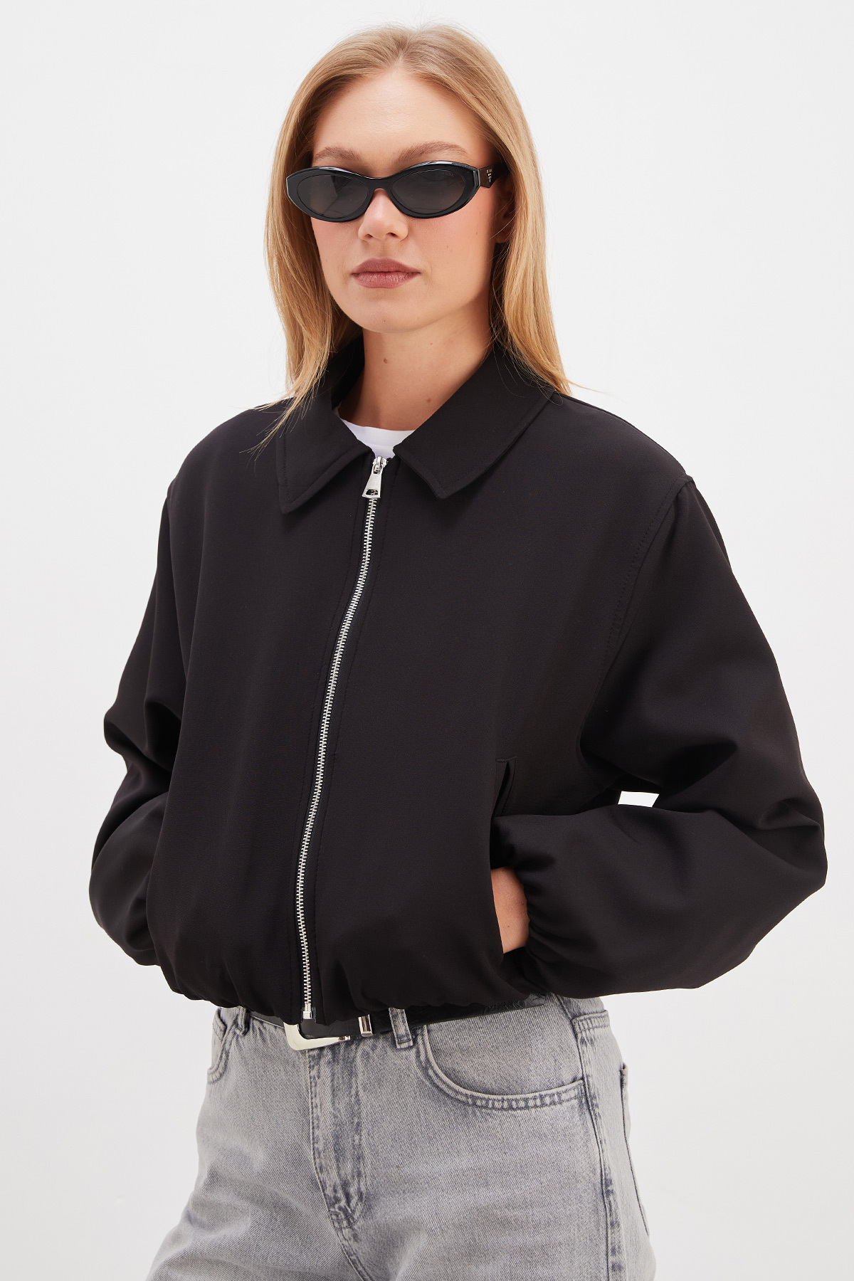 Fulla Moda Fermuarlı Polo Yaka Bomber Ceket görsel 6