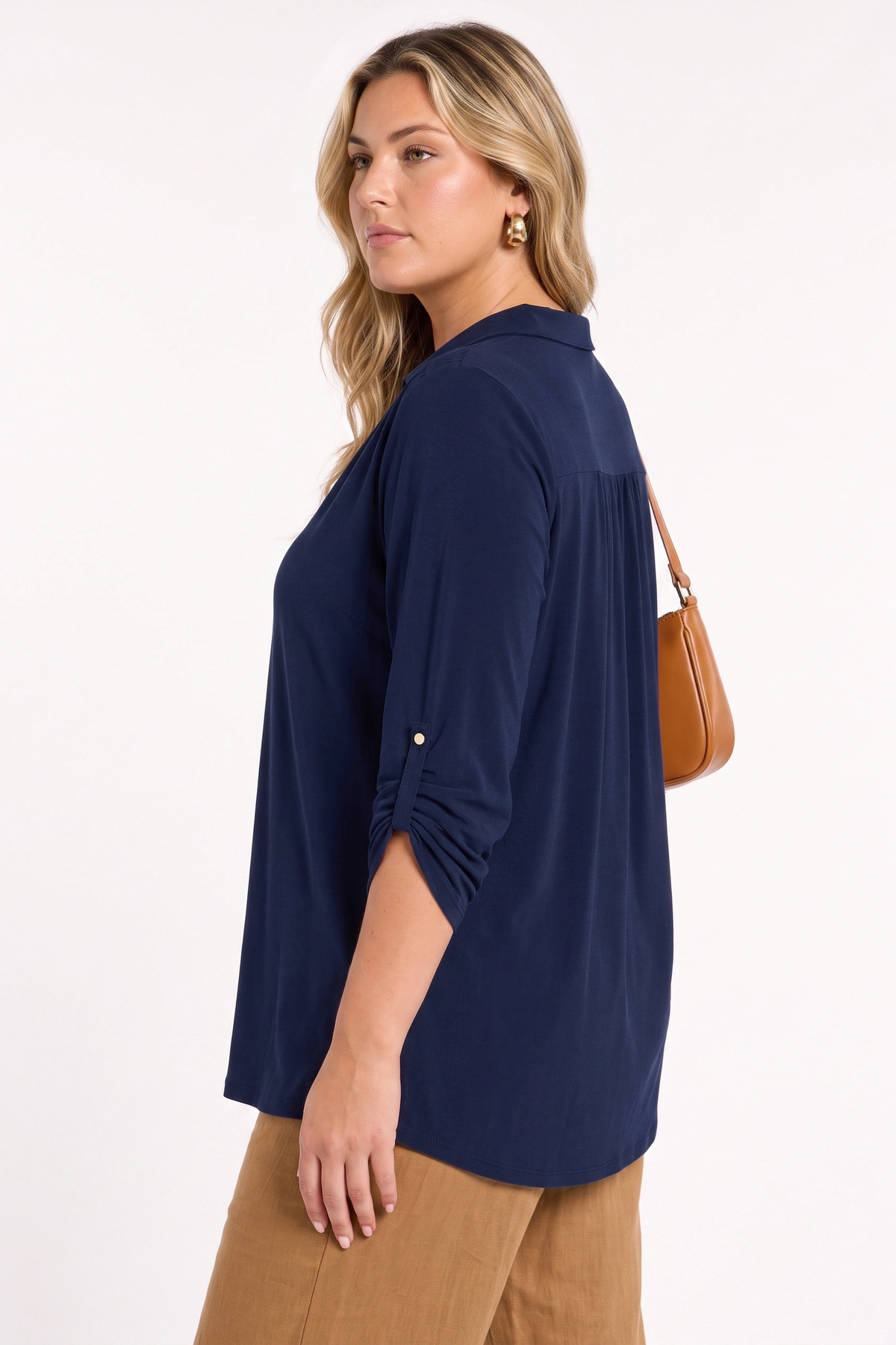 Shape Of You Büyük Beden Gömlek Yaka Düğmeli Viskon Bluz görsel 4