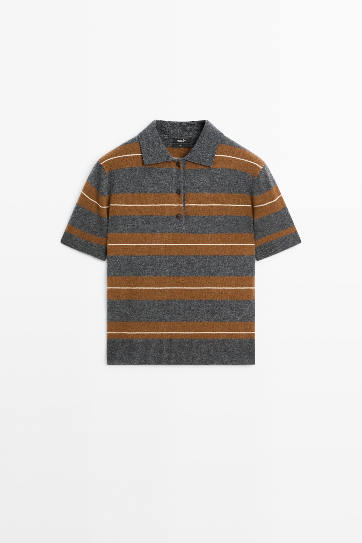 Massimo Dutti Çizgili kısa kollu yün triko polo görsel 5