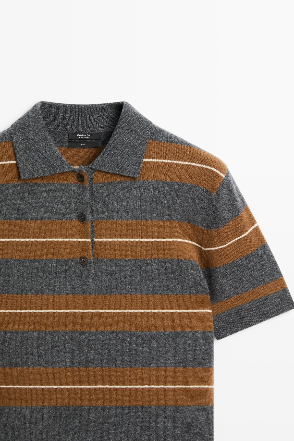Massimo Dutti Çizgili kısa kollu yün triko polo görsel 6