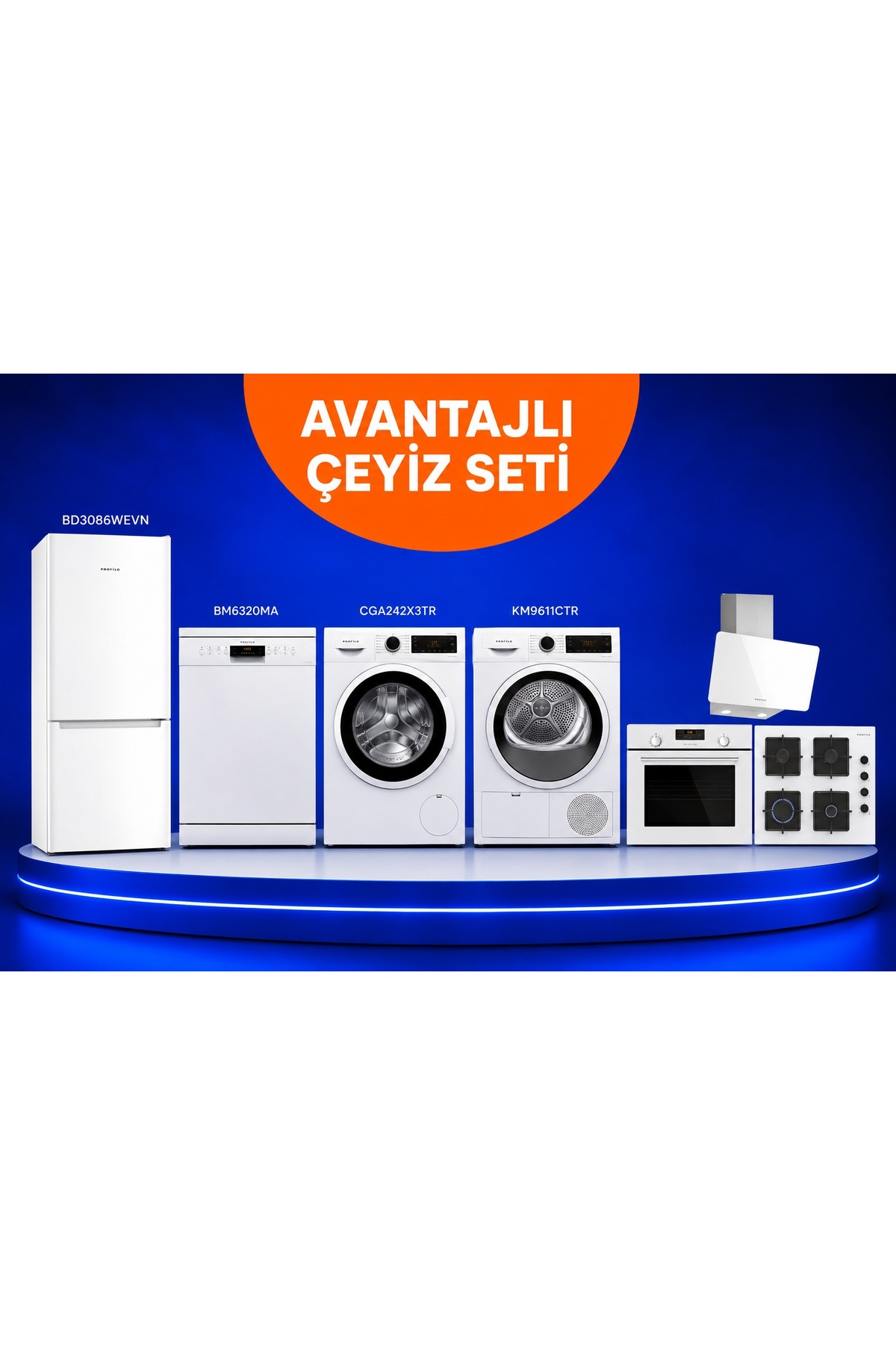 Profilo 5 Li Çeyiz Seti (BD3086WEVN - BM6320MA - KM9611CTR- CGA242X3TR - DVK6J320 - OE36P2P11D - FRMA234B)