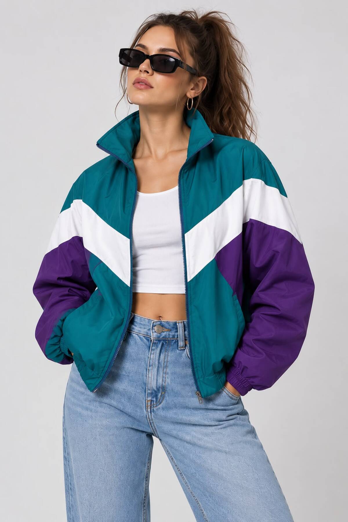 Machetta Unisex 80s Retro Fermuarlı Ceket - Hırka görsel 2