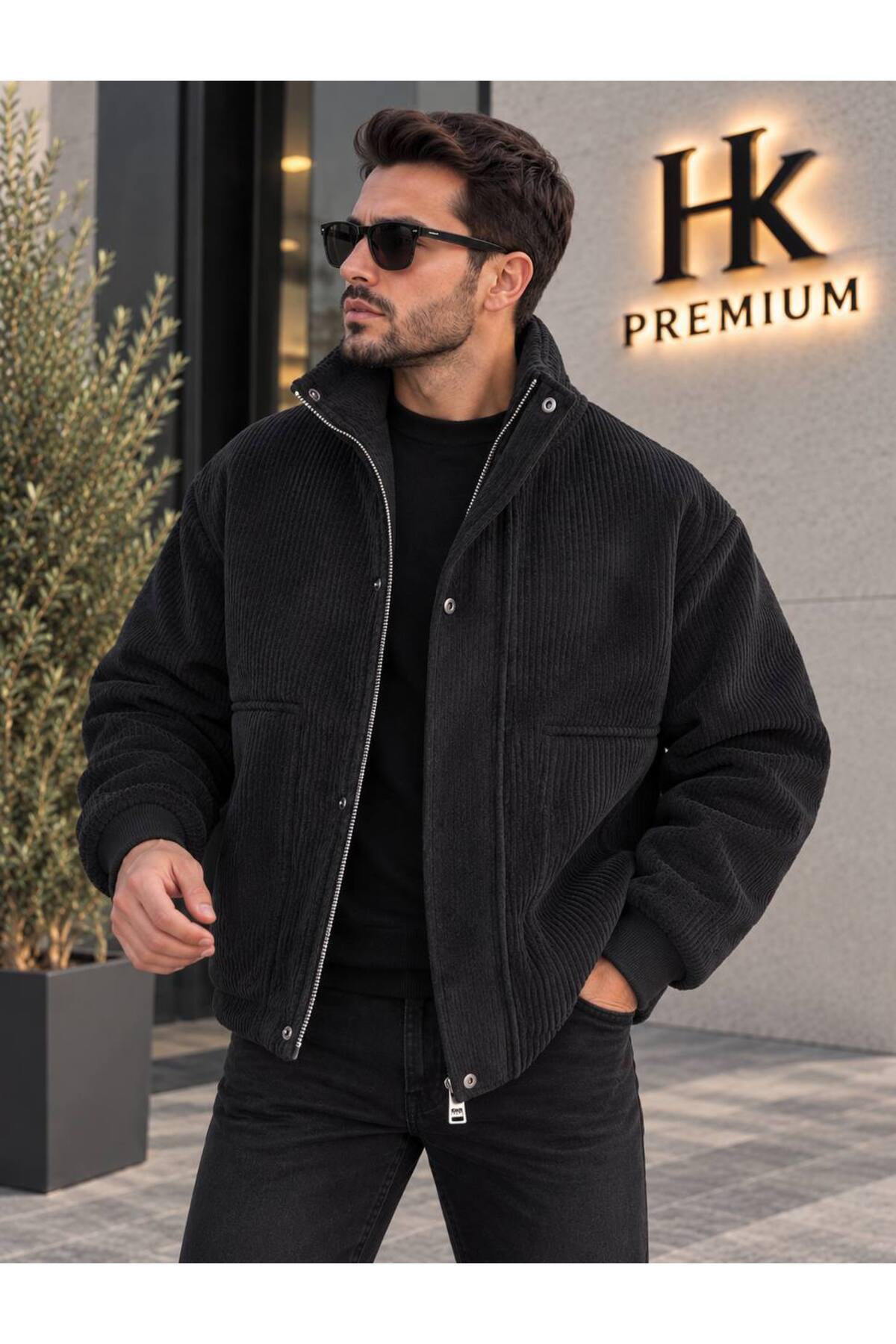 HK Premium Tekstil Erkek Fitilli Kadife Mont Astarsız Oversize Dik Yaka Çıtçıtlı Bomber Ceket