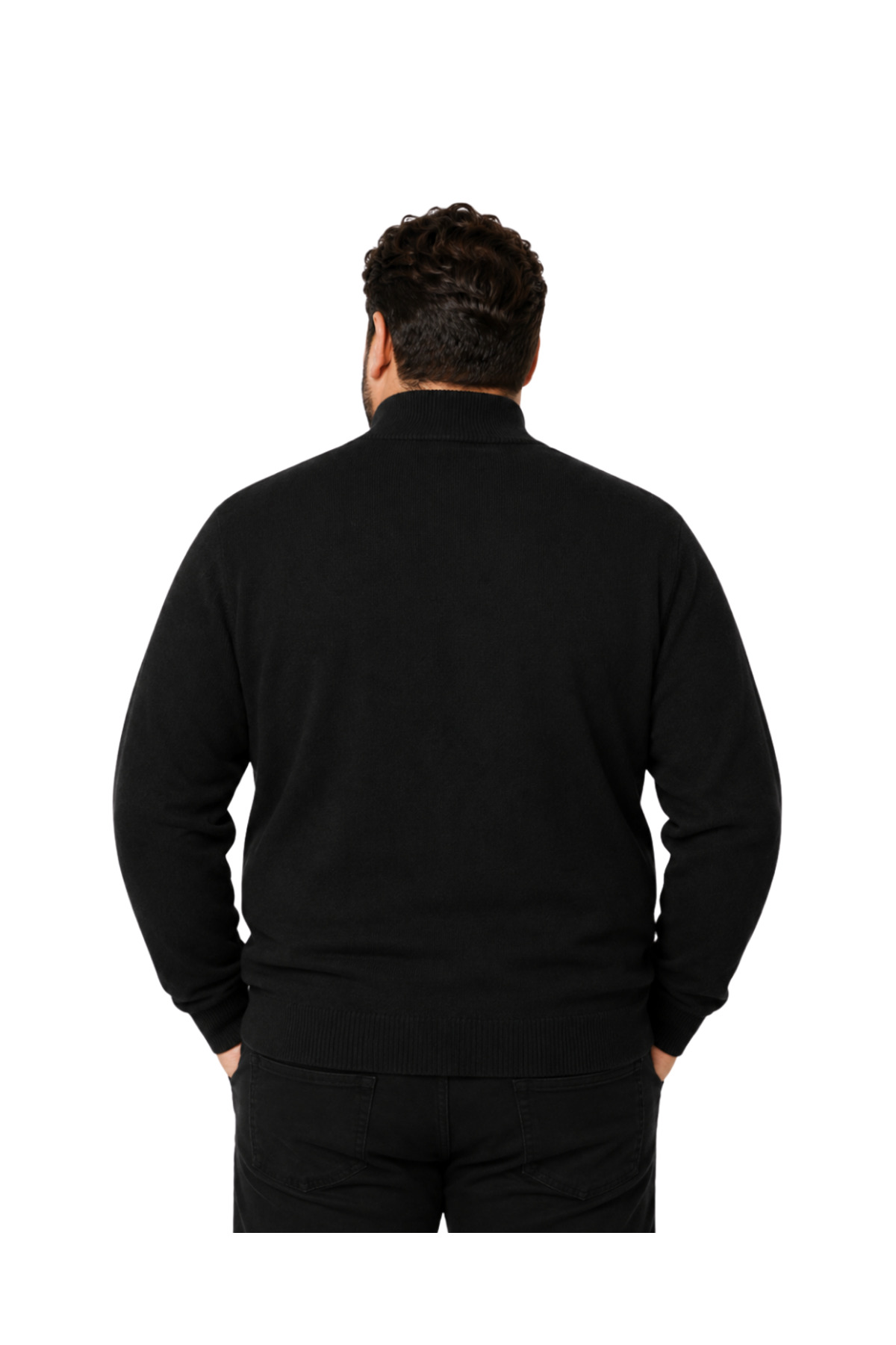 BattalModa Erkek Büyük Beden Siyah Fermuarlı Dik Yaka Pamuklu Hırka 3XL-4XL-5XL-6XL görsel 3