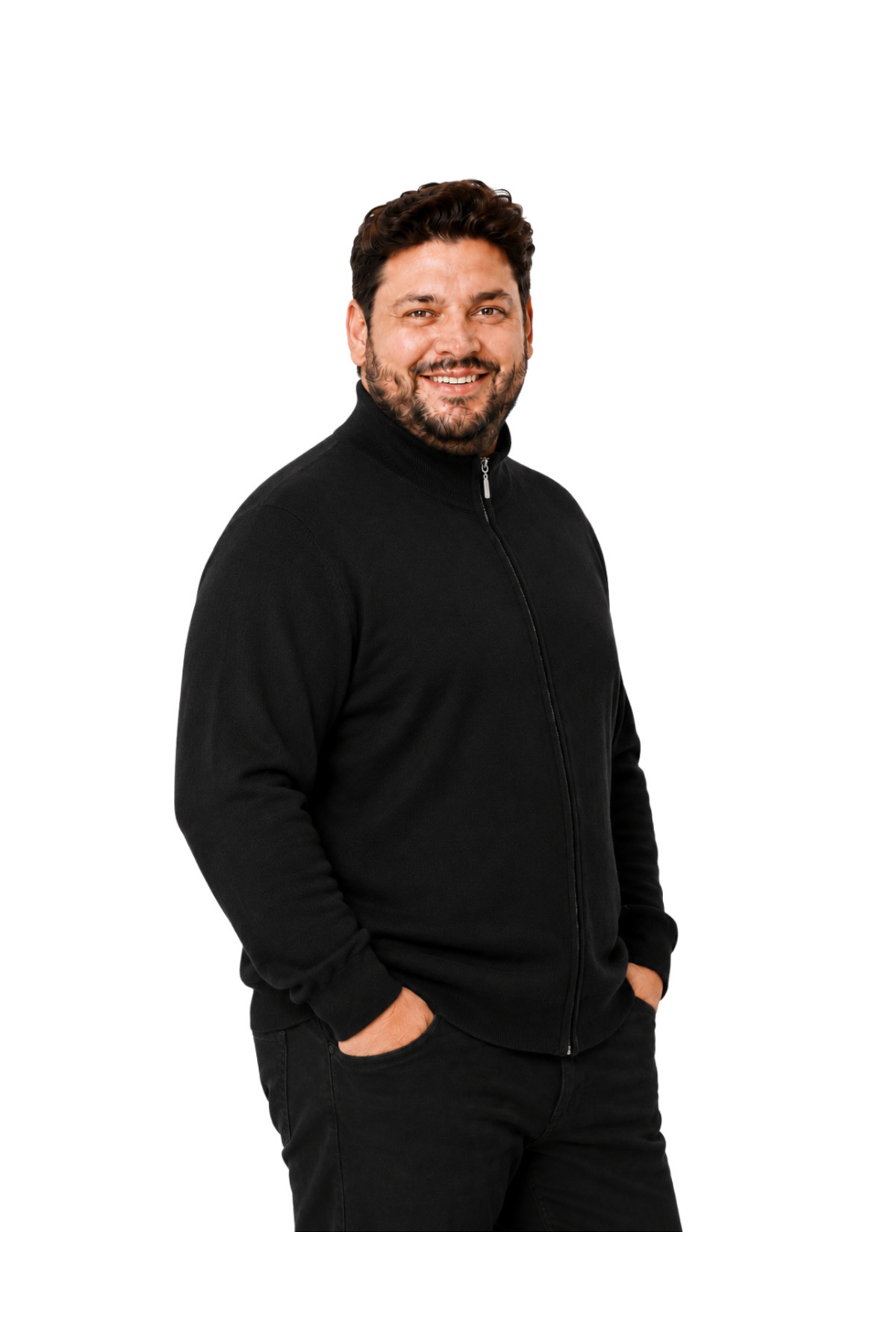 BattalModa Erkek Büyük Beden Siyah Fermuarlı Dik Yaka Pamuklu Hırka 3XL-4XL-5XL-6XL görsel 2