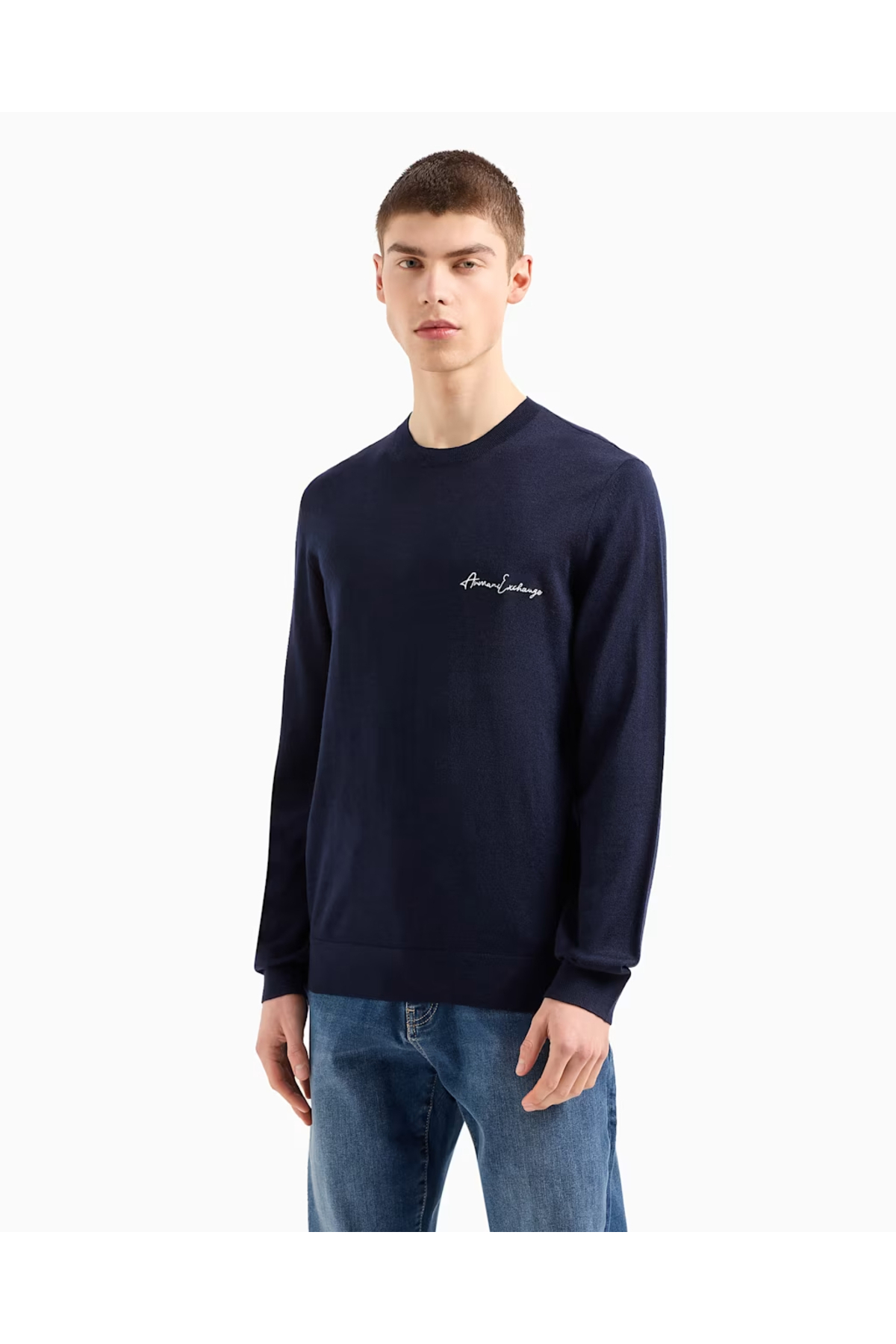 ژاکت مردانه یقه گرد آستین بلند سرمه‌ای آرمانی اکسچنج پلیور Armani Exchange