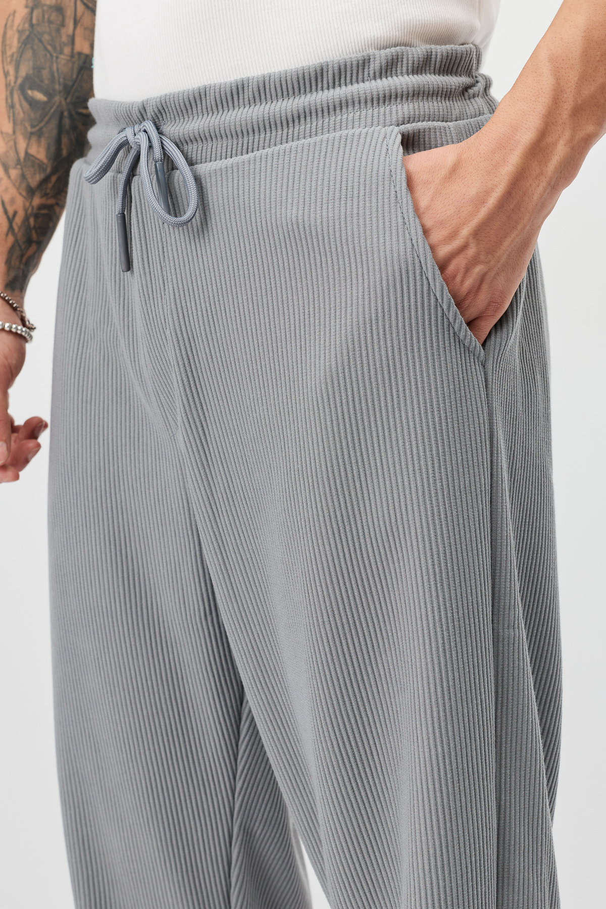 Fitilli Baggy Fit Pantolon — خاکستری VS12-015 — تصویر 4 از 5