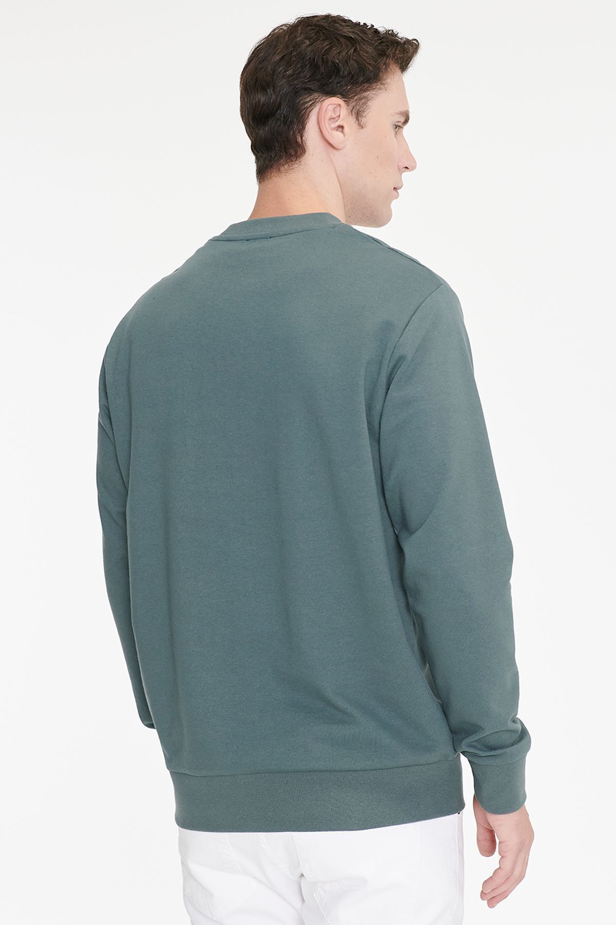 AC&Co / Altınyıldız Classics Erkek Yeşil Pamuklu Standart Fit Normal Kesim 2 İplik Bisiklet Yaka Sweatshirt görsel 5