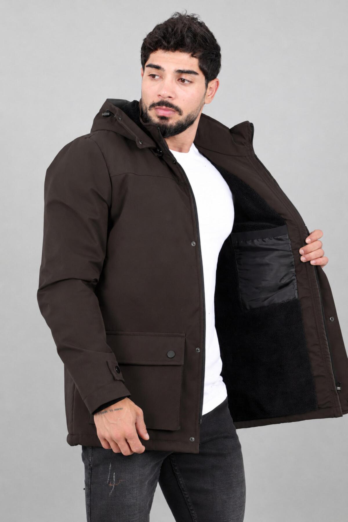 Stilkombin Box Kumaş Torba Cep İçi Kürklü Kışlık Mont Kaban PLDP 3037_50526 görsel 4
