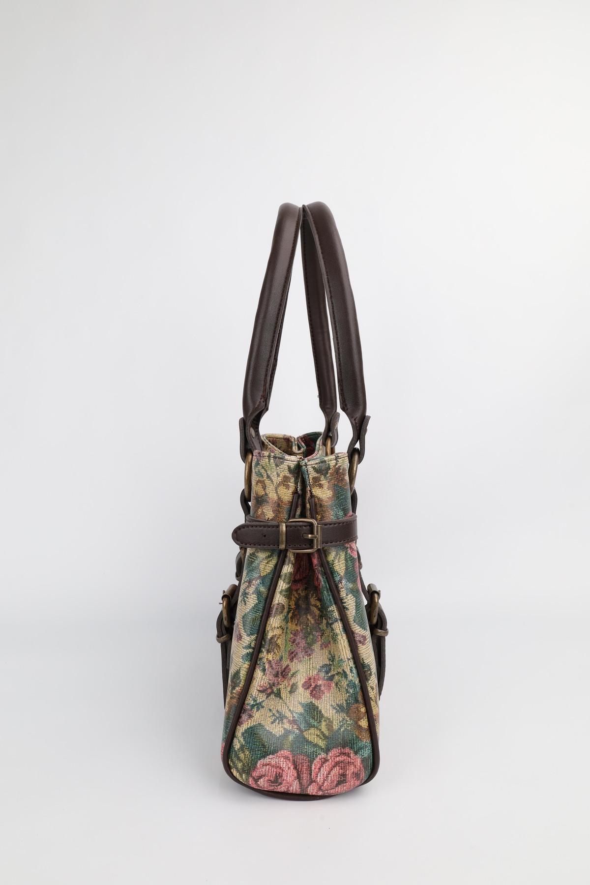 NOTHING Kadın Retro Floral Desenli Tokalı Kemer Detaylı Gold Vintage Aksesuarlı El Omuz Çantası Primood görsel 4