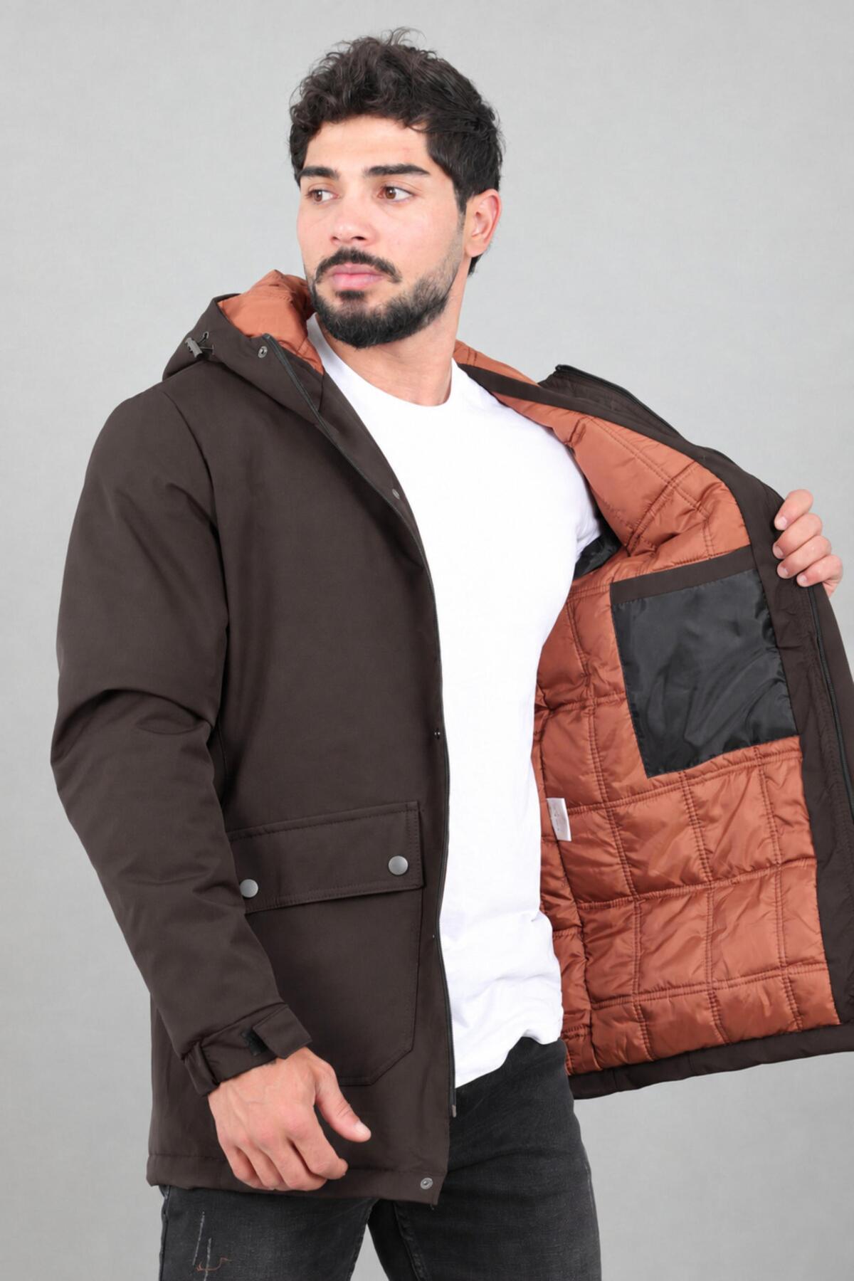 Stilkombin Kapitoneli Torba Cep Sabit Kapüşon Kışlık Mont PLDP 3039_50527 görsel 5