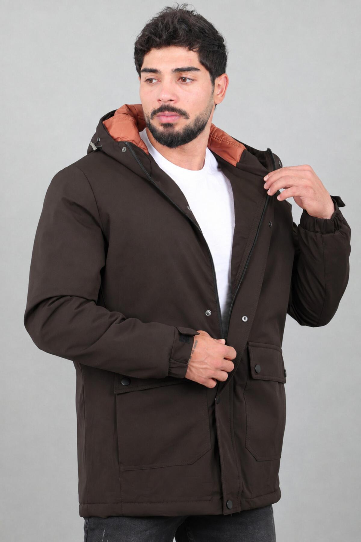 Stilkombin Kapitoneli Torba Cep Sabit Kapüşon Kışlık Mont PLDP 3039_50527 görsel 4