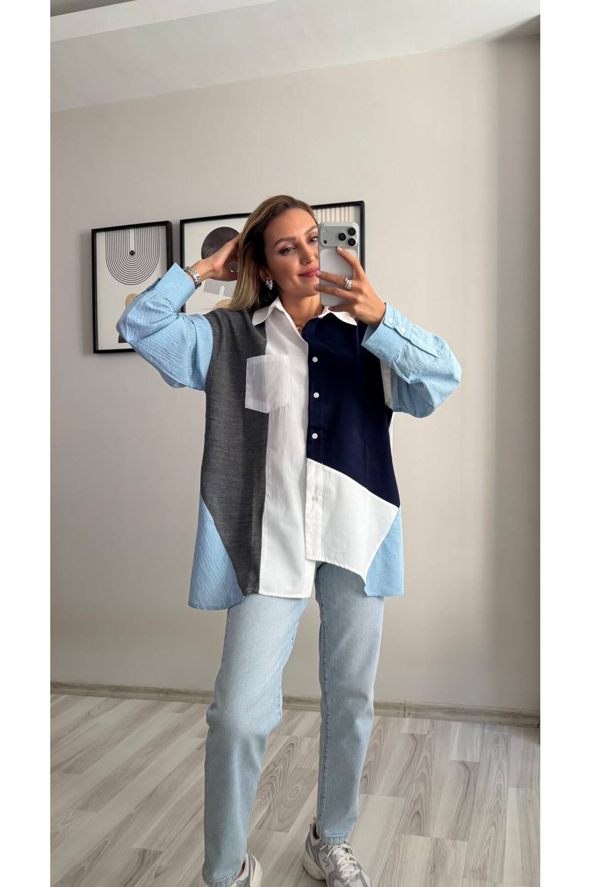 İNVİSUS Triko Detaylı Tasarım Oversize Poplin Gömlek görsel 6